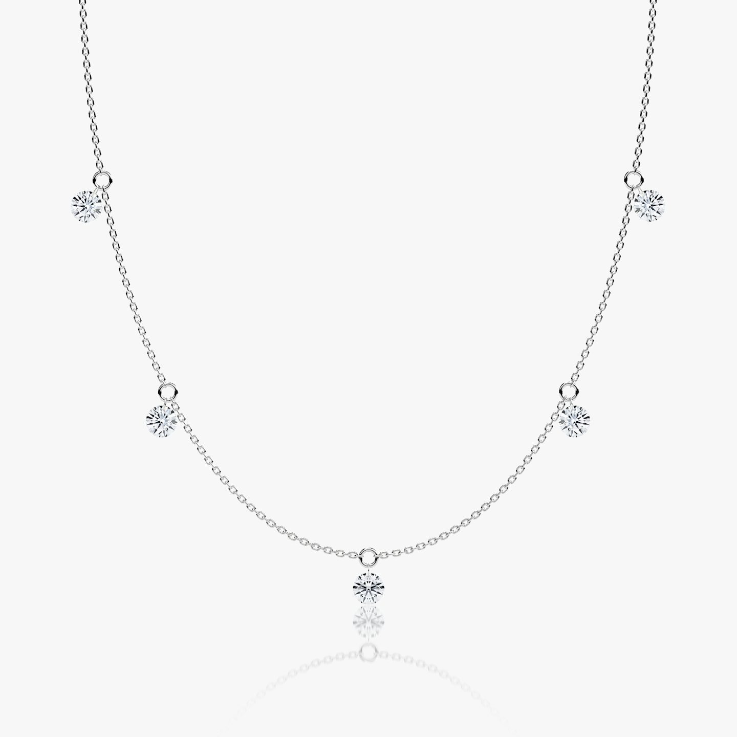 Floating Station Necklace | Round Brilliant | 14k | 18k White Gold | Diamond count: 5 | Chain length: 16-18