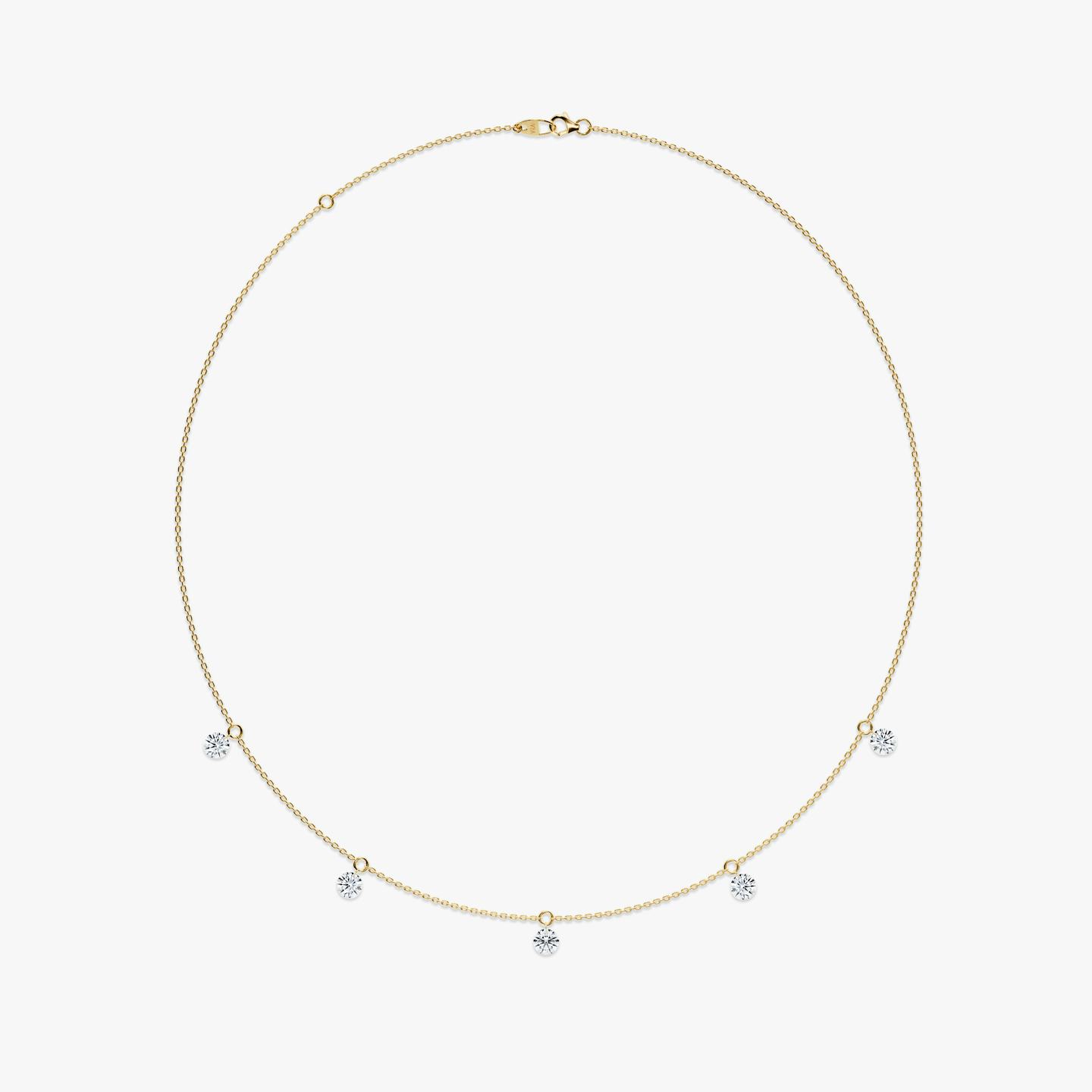 Floating Station Necklace | Round Brilliant | 14k | 18k Yellow Gold | Diamond count: 5 | Chain length: 16-18