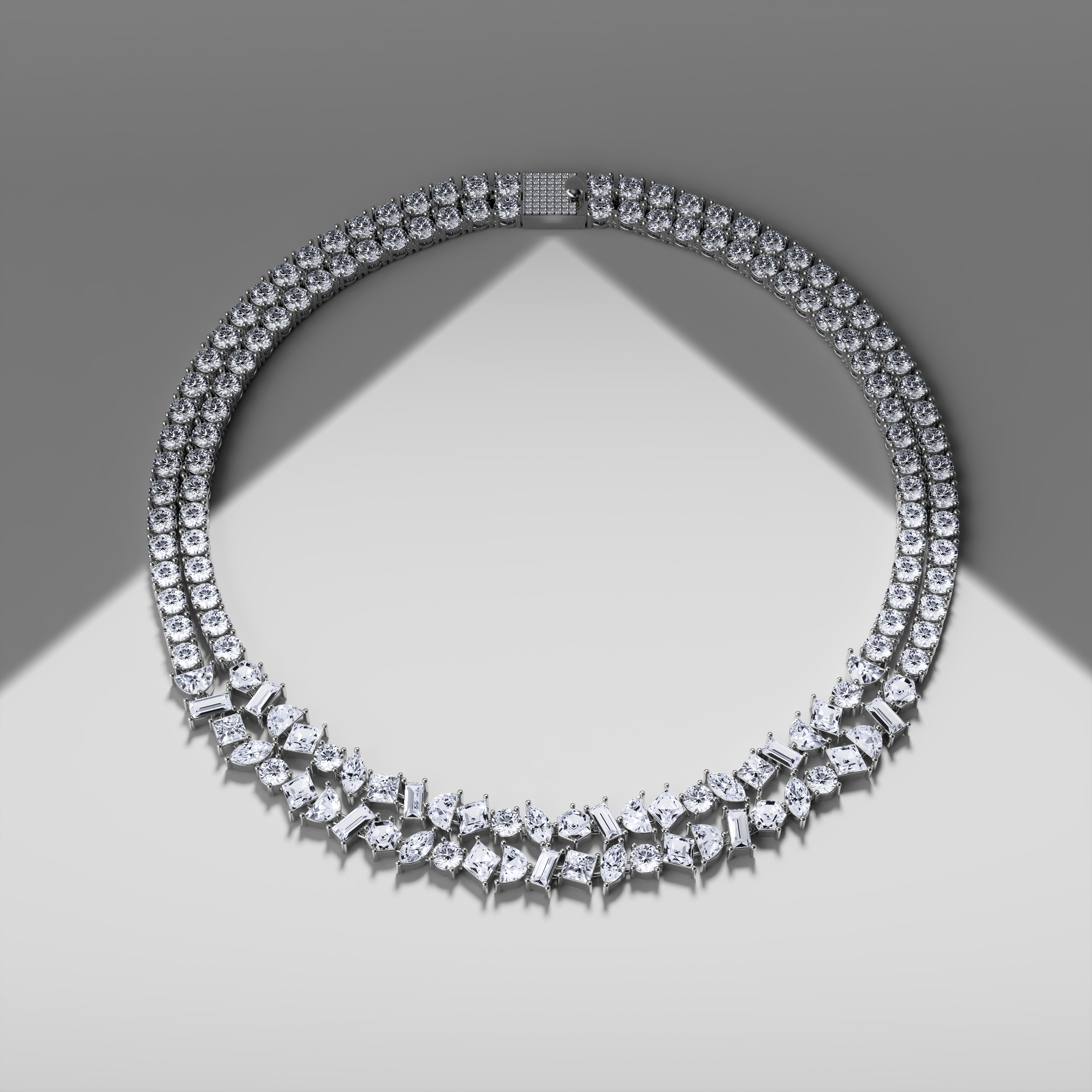 VRAI Mixed Shape Double Strand Tennis Necklaces Necklaces | 14k White Gold