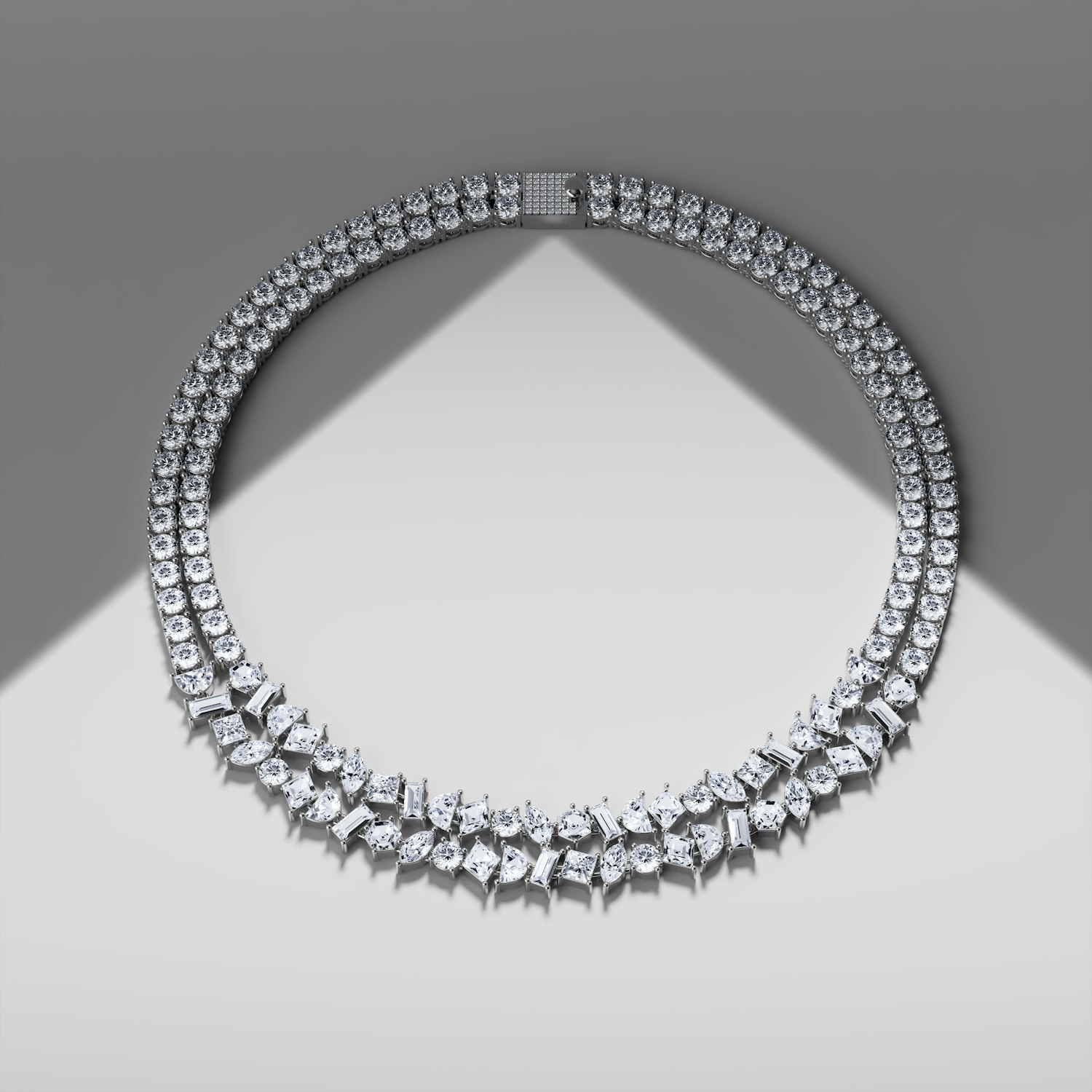 VRAI Mixed Shape Double Strand Tennis Necklaces Necklaces | 14k White Gold