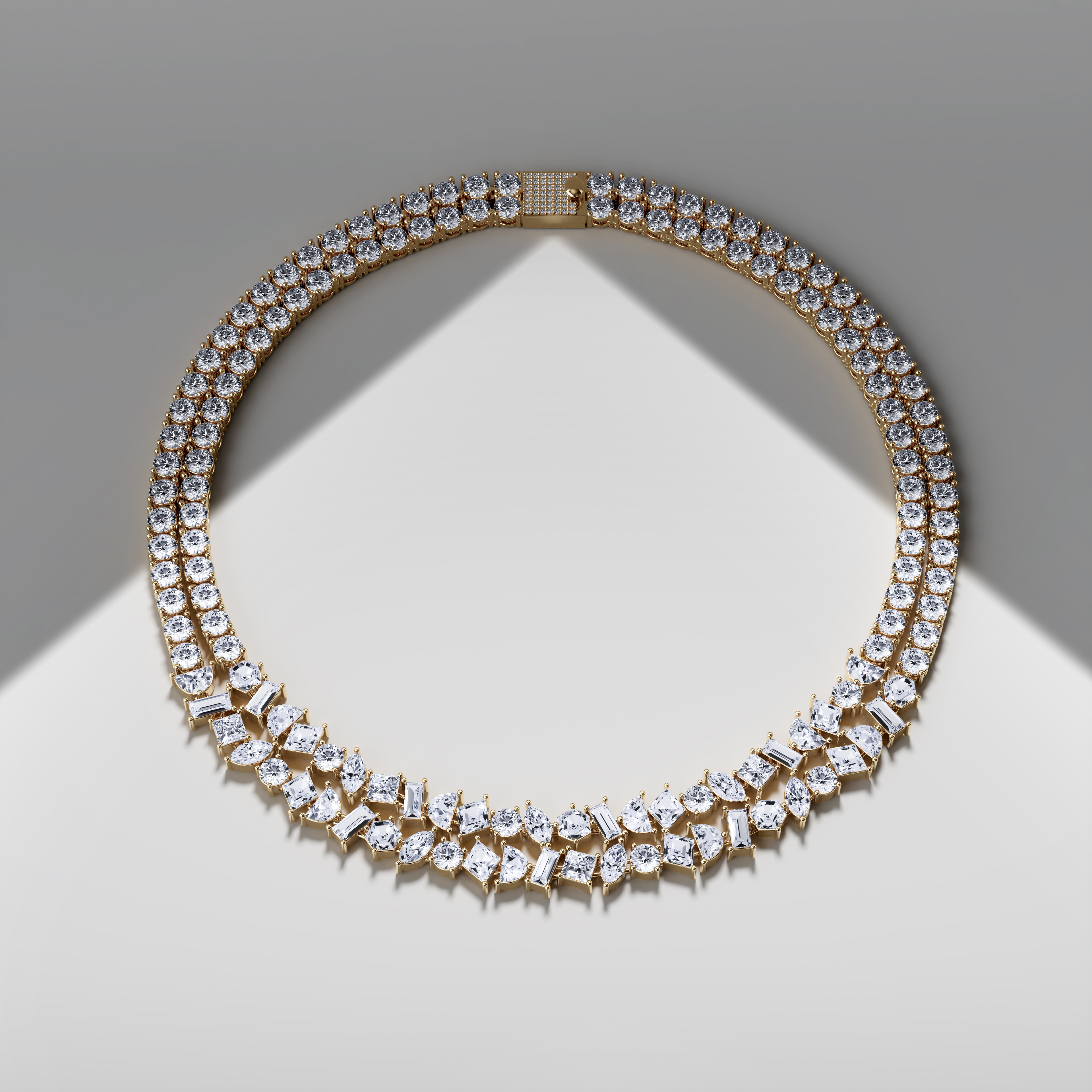 VRAI Mixed Shape Double Strand Tennis Necklaces Necklaces | 14k Yellow Gold