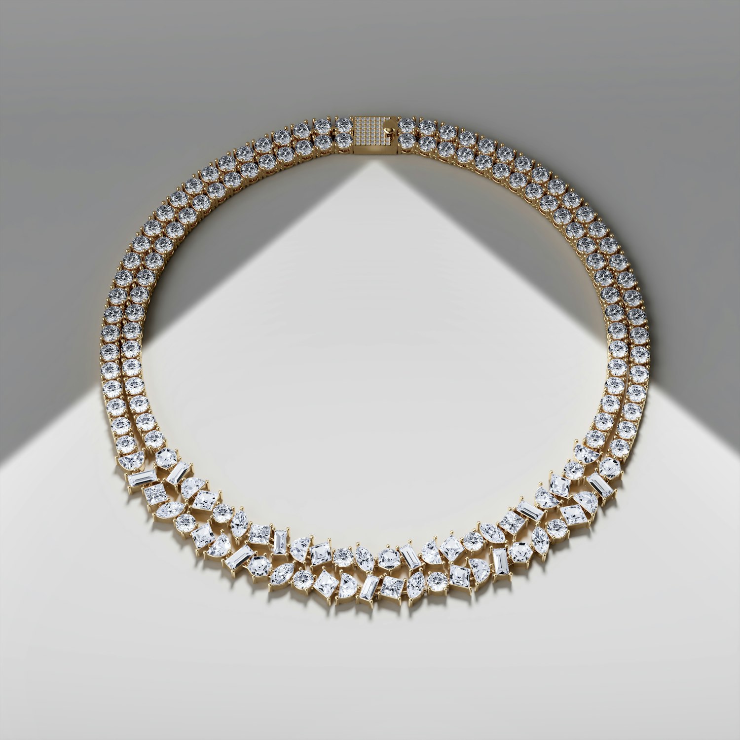 VRAI Mixed Shape Double Strand Tennis Necklaces Necklaces | 14k Yellow Gold