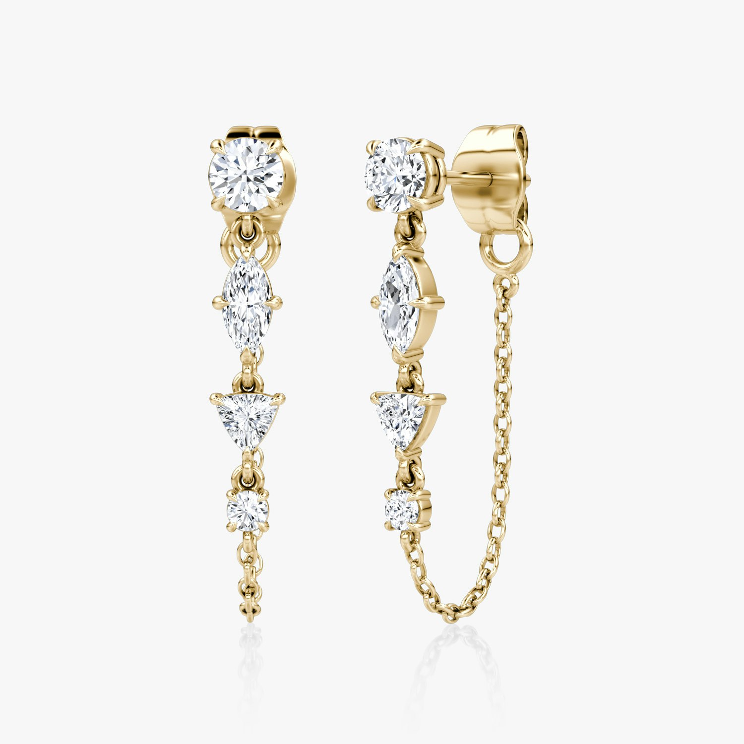 VRAI Mixed Shape Linked Tennis Earring Trillion Earrings | 14k Yellow Gold
