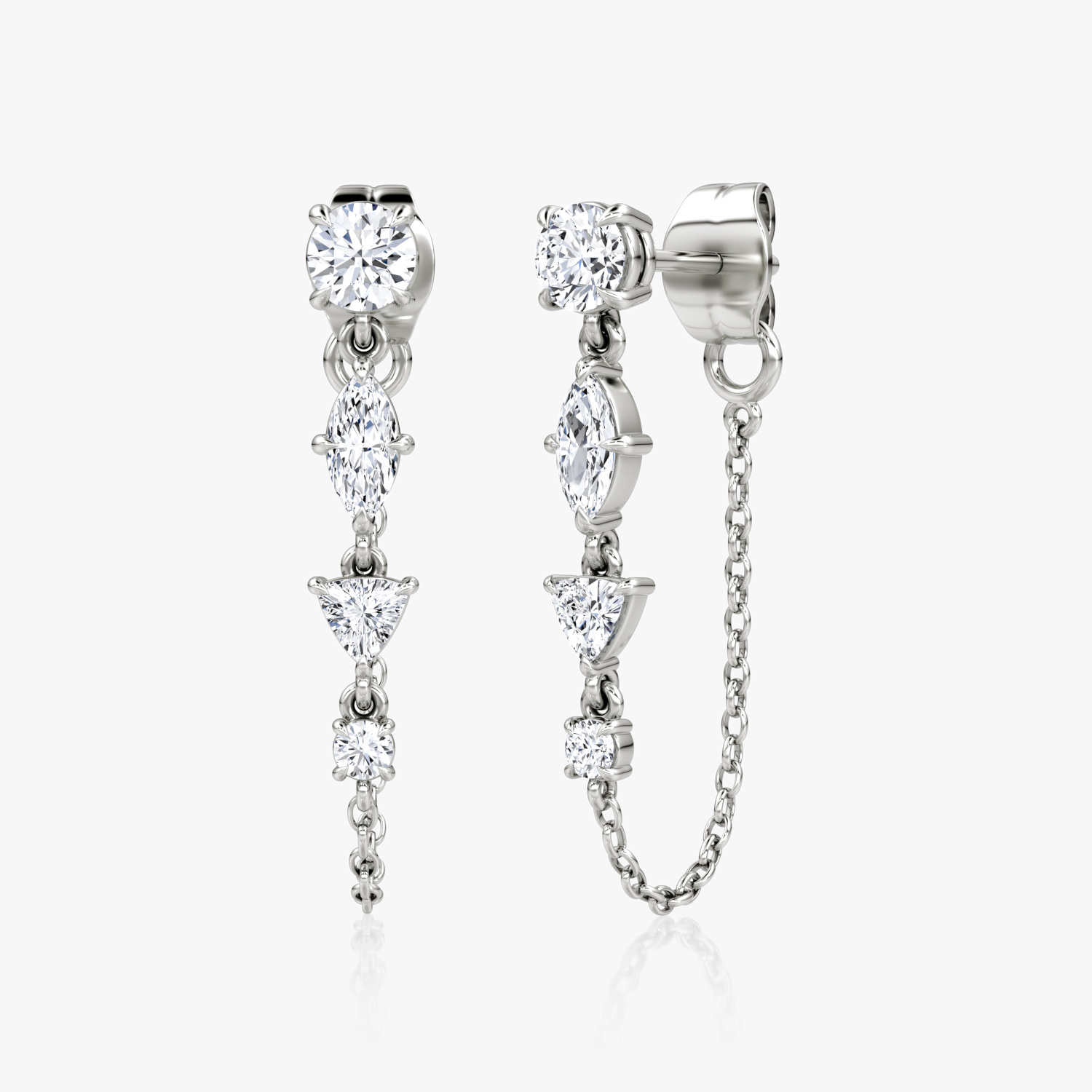 VRAI Mixed Shape Linked Tennis Earring Trillion Earrings | 14k White Gold