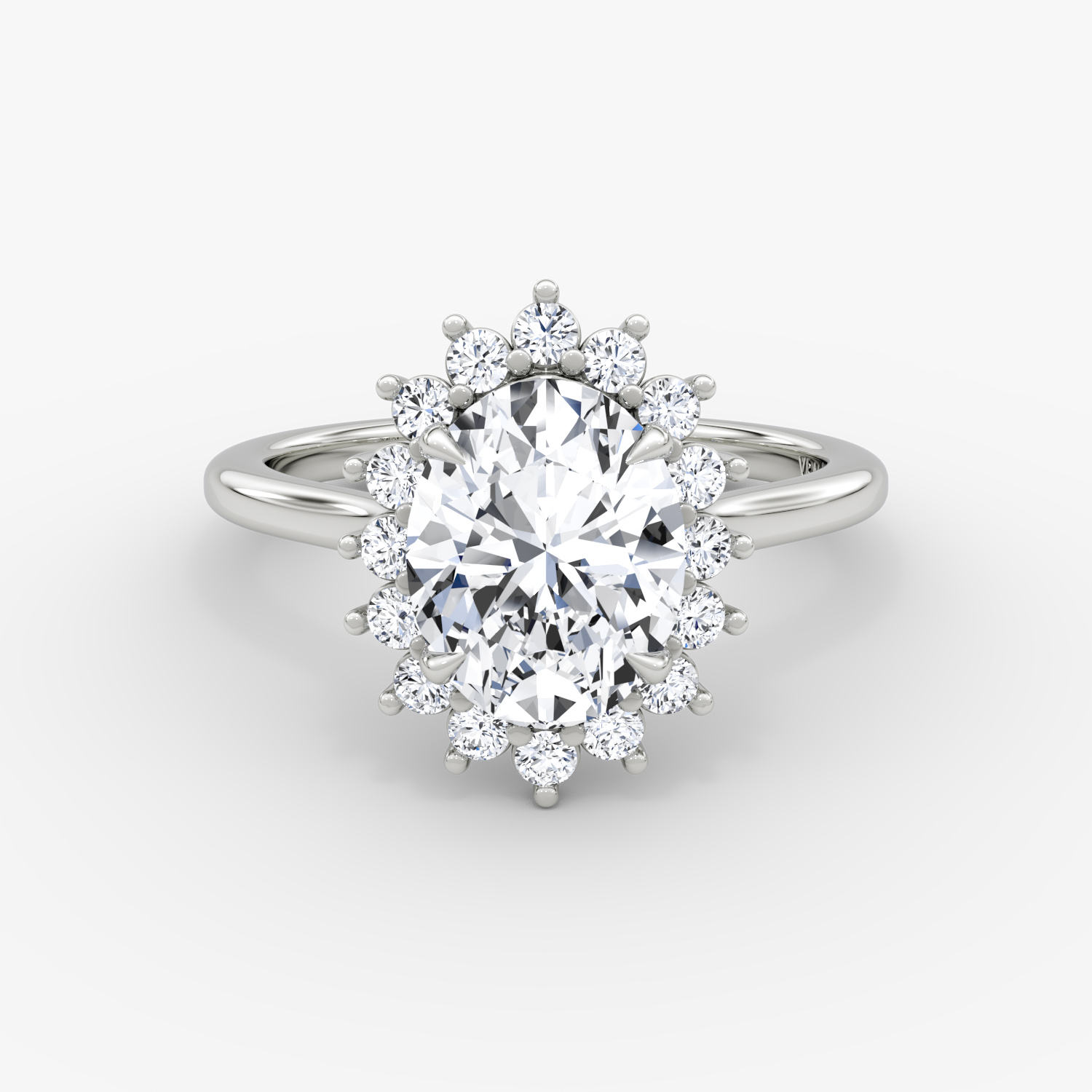 Floral Cathedral Oval Engagement Ring | 18k White Gold