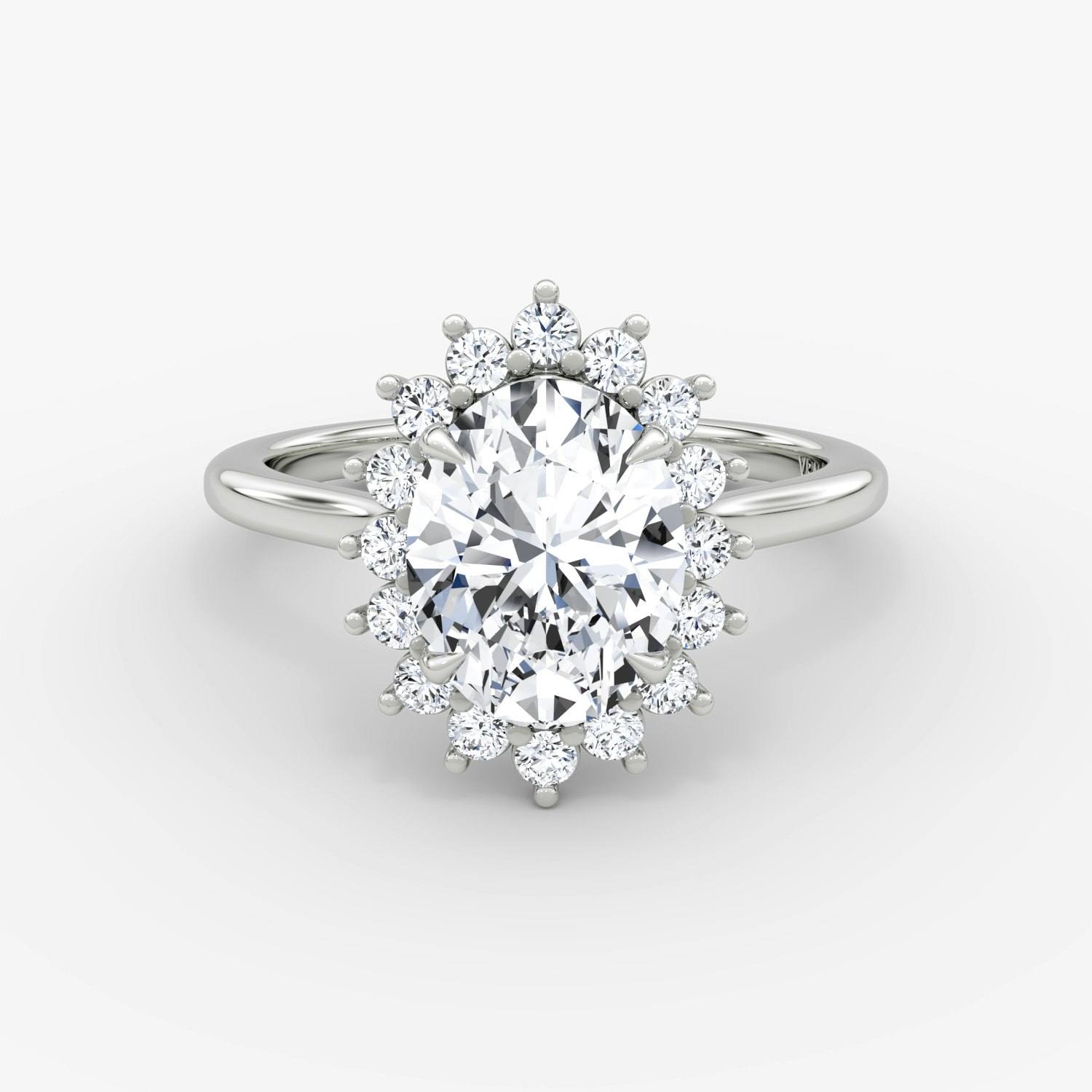 Floral Cathedral Oval Engagement Ring | 18k White Gold