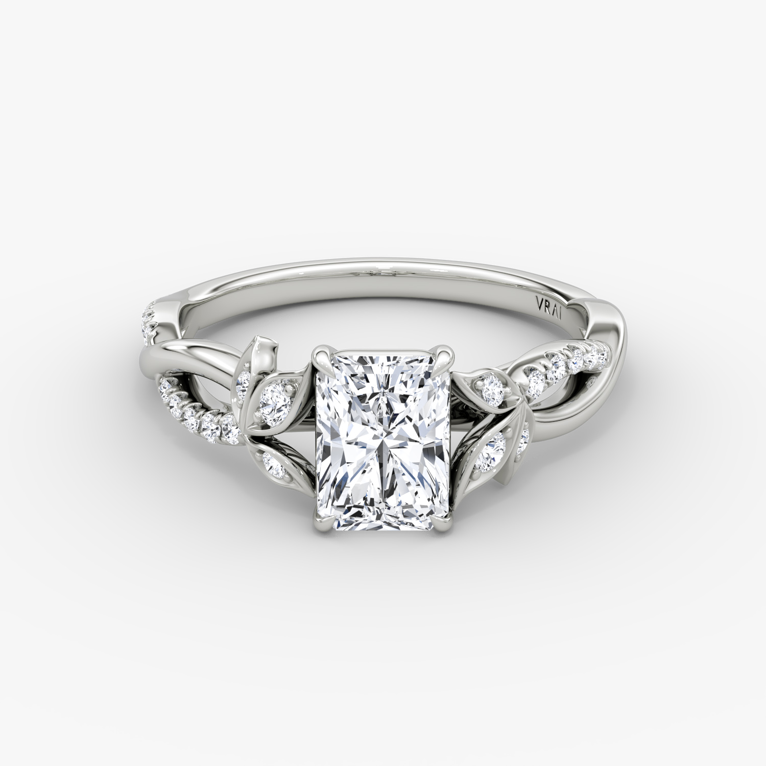 Twisted Floral Radiant Engagement Ring | 18k White Gold