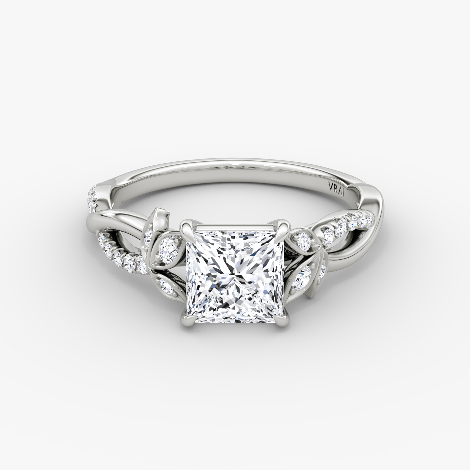 Twisted Floral Princess Engagement Ring | 18k White Gold