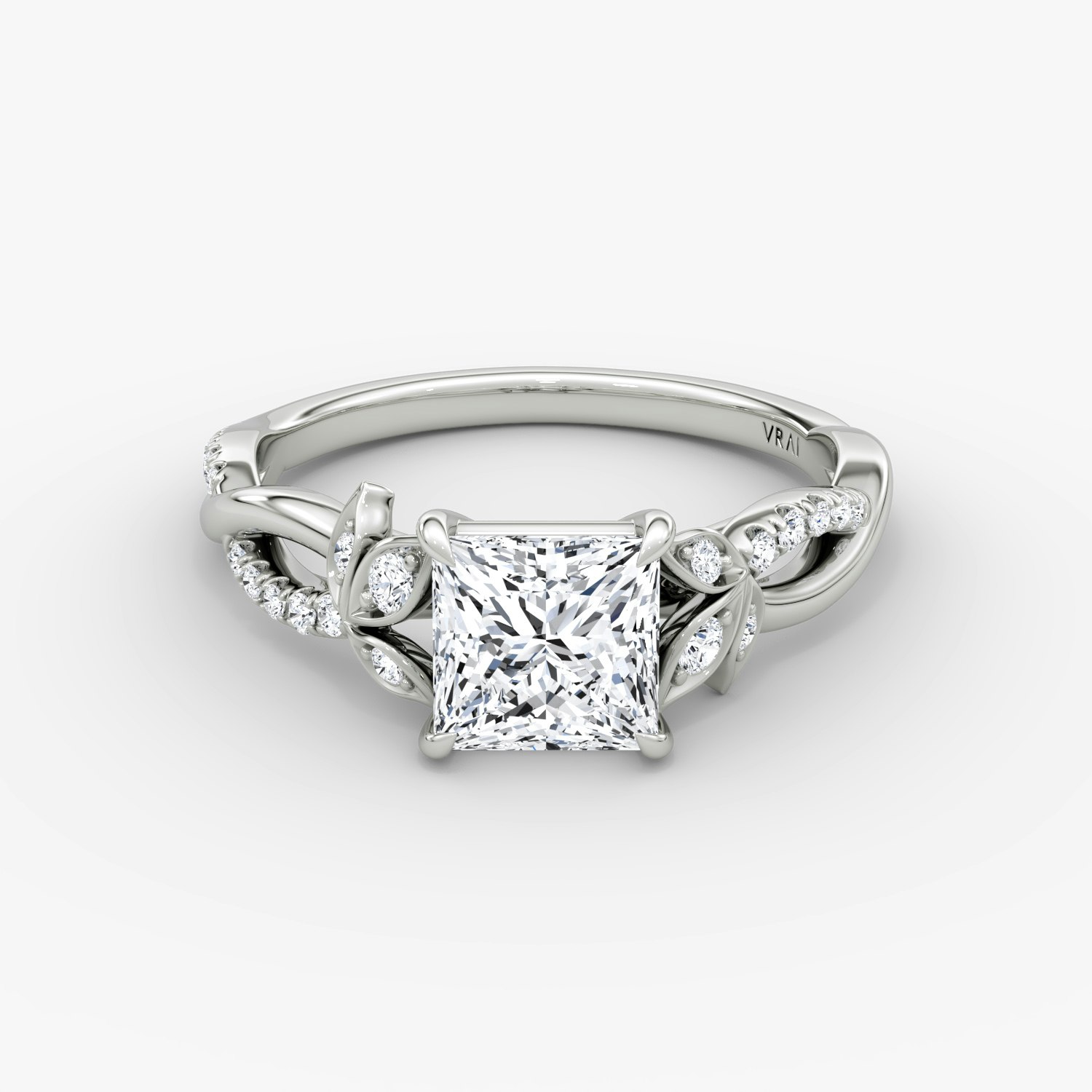 Twisted Floral Princess Engagement Ring | 18k White Gold