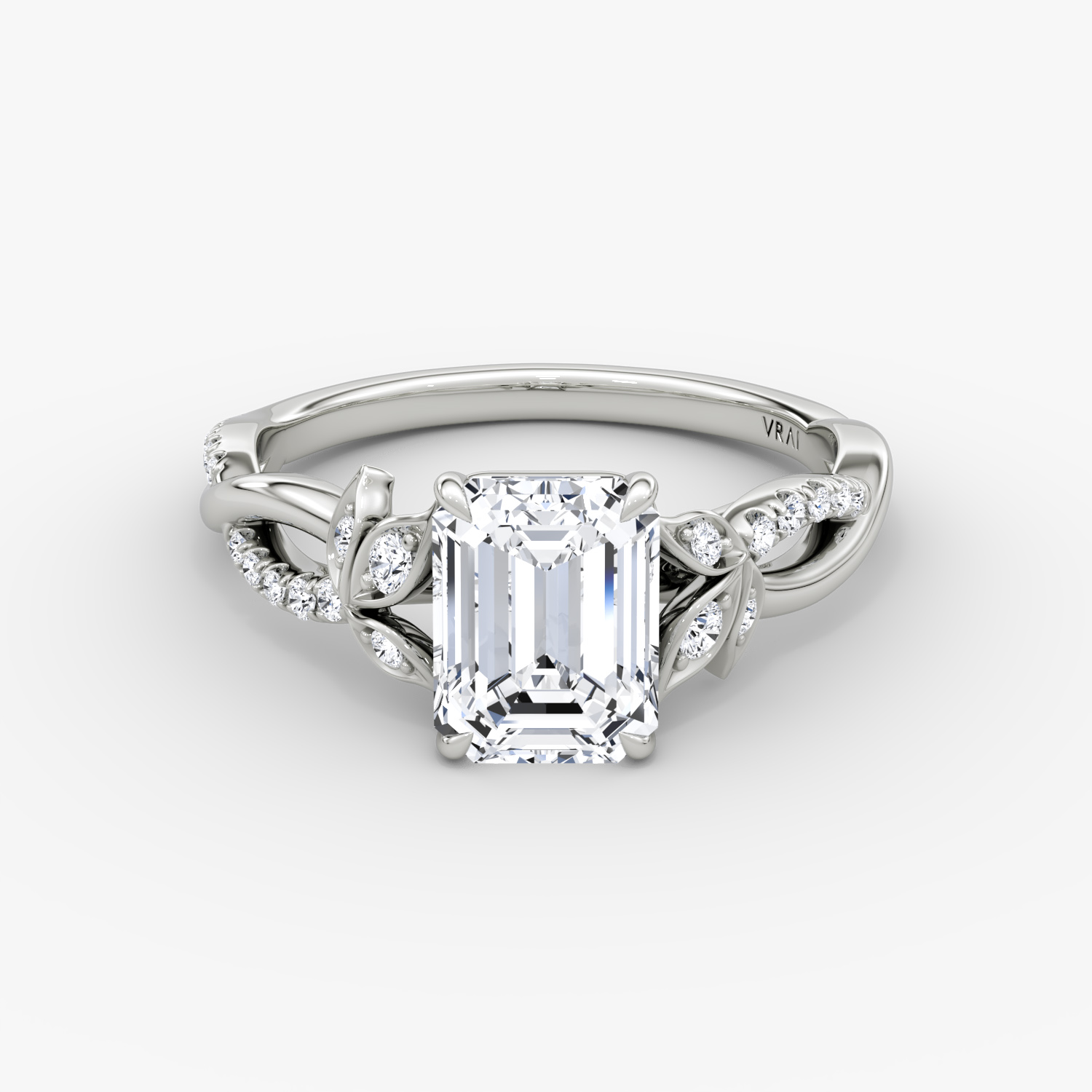 Twisted Floral Emerald Engagement Ring | 18k White Gold