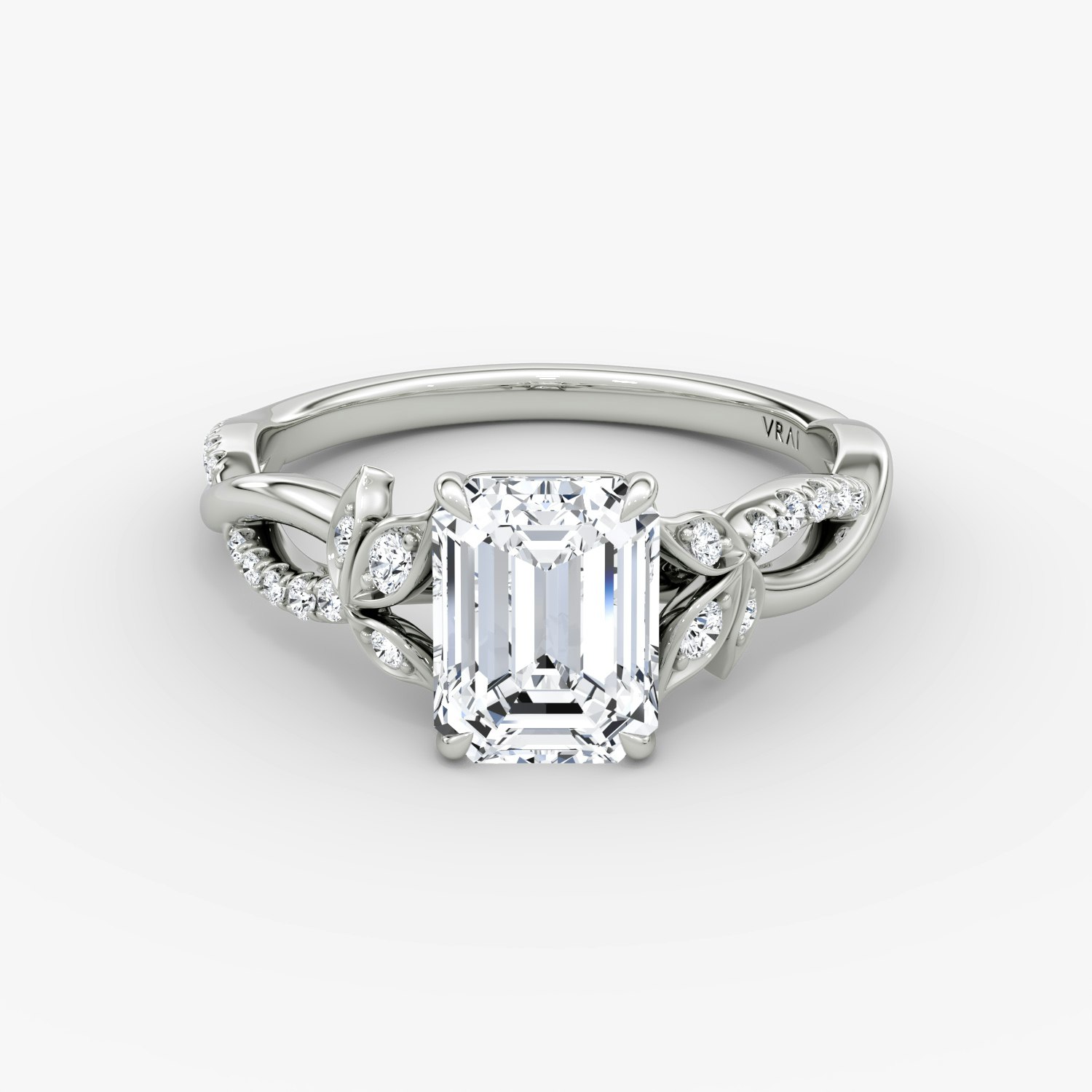Twisted Floral Emerald Engagement Ring | 18k White Gold