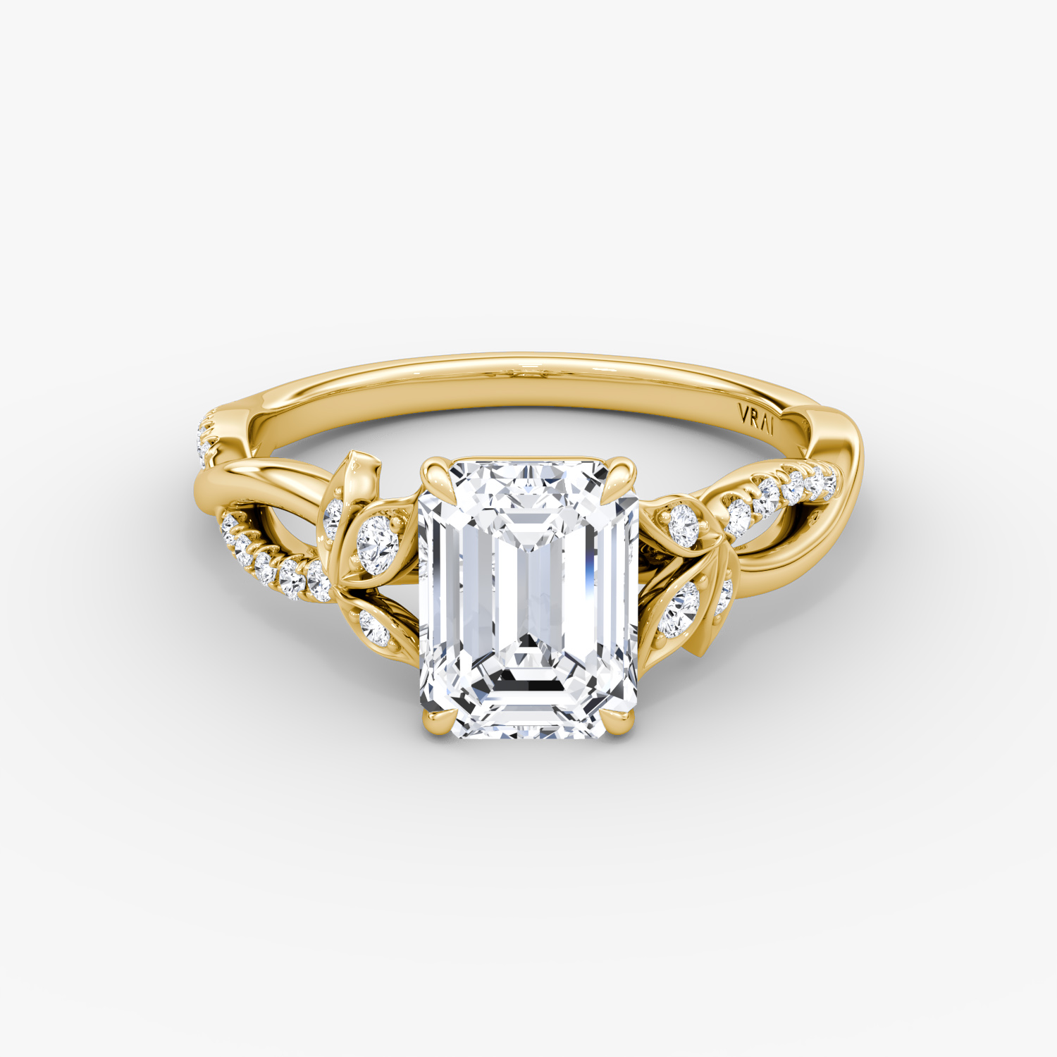 Twisted Floral Emerald Engagement Ring | 18k Yellow Gold