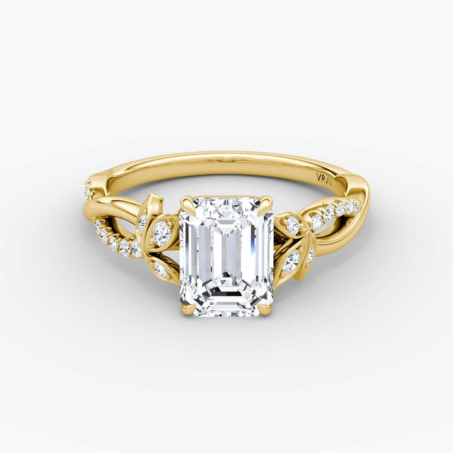 Twisted Floral Emerald Engagement Ring | 18k Yellow Gold