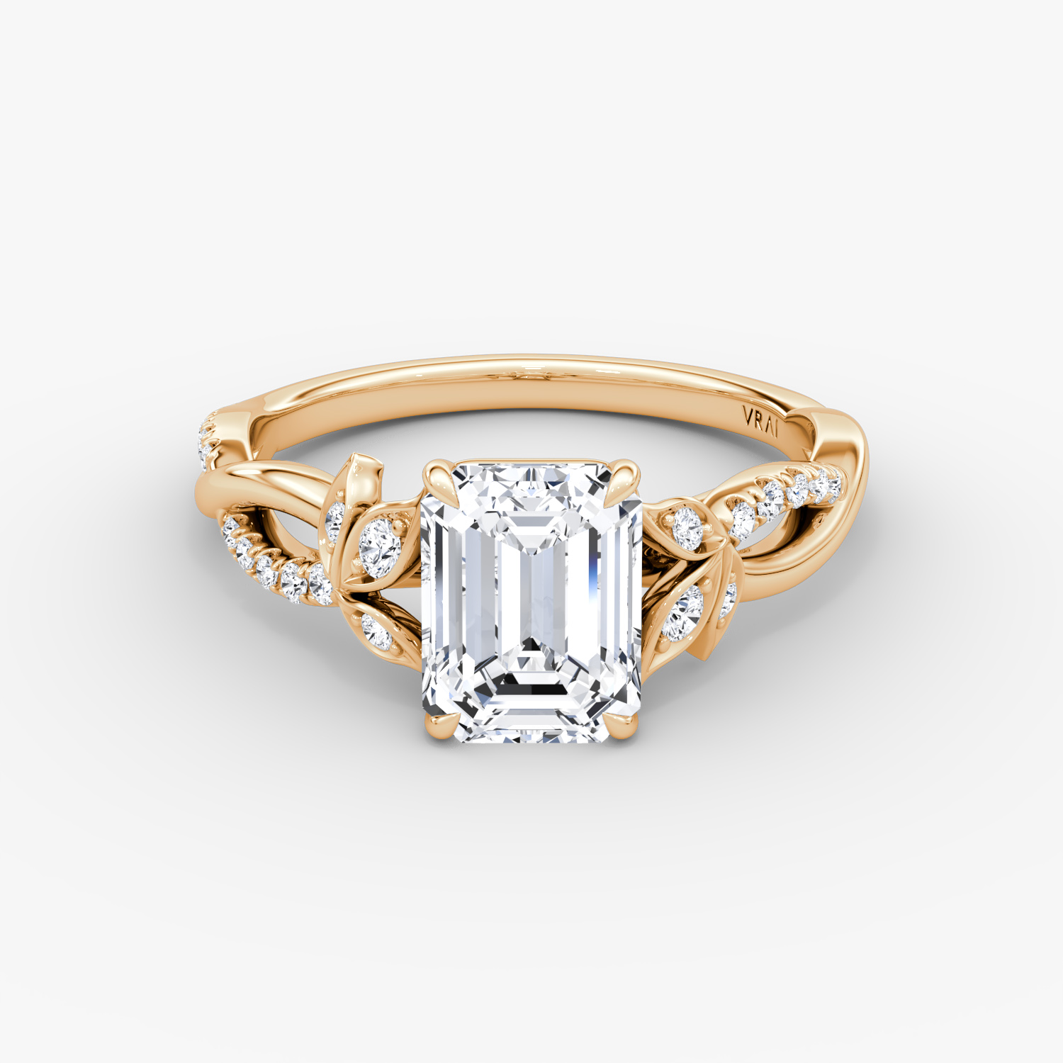 Twisted Floral Emerald Engagement Ring | 14k Rose Gold