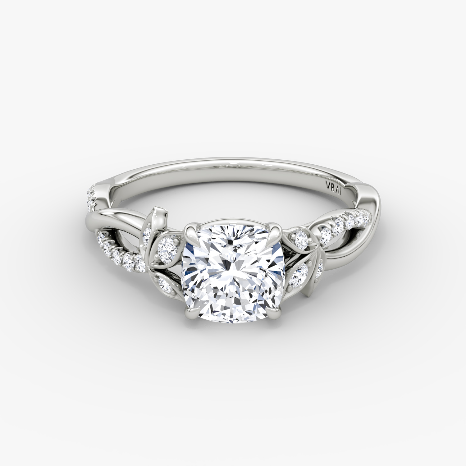 Twisted Floral Cushion Engagement Ring | 18k White Gold