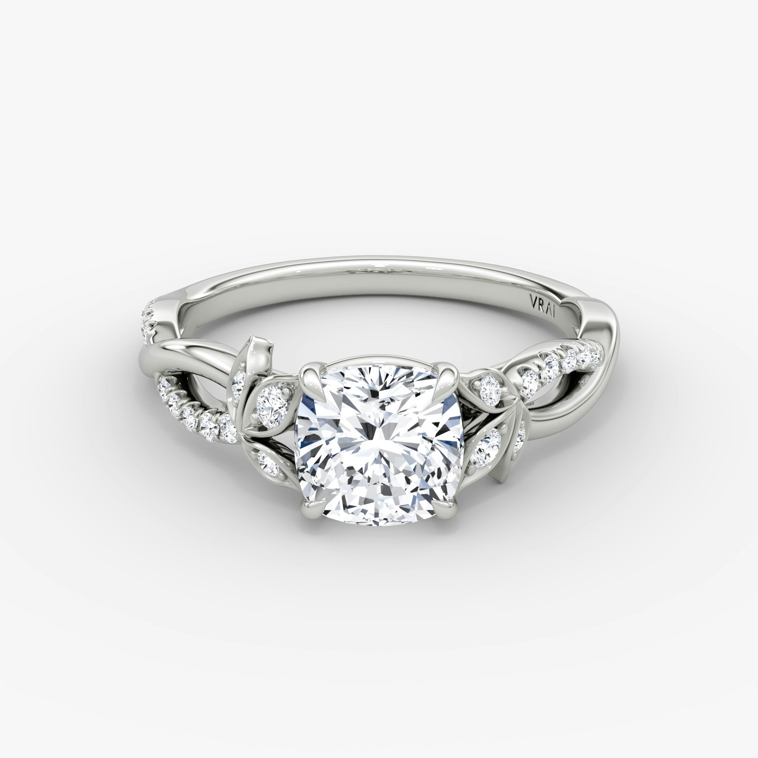 Twisted Floral Cushion Engagement Ring | 18k White Gold