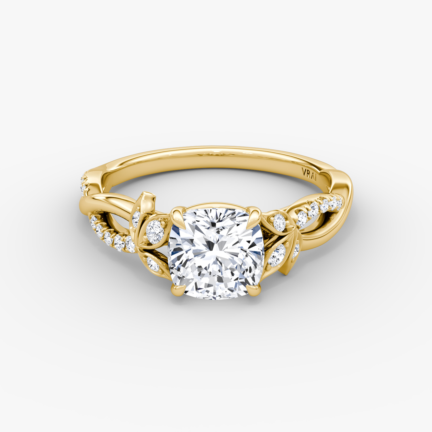 The Twisted Floral Cushion Engagement Ring | 18k Yellow Gold