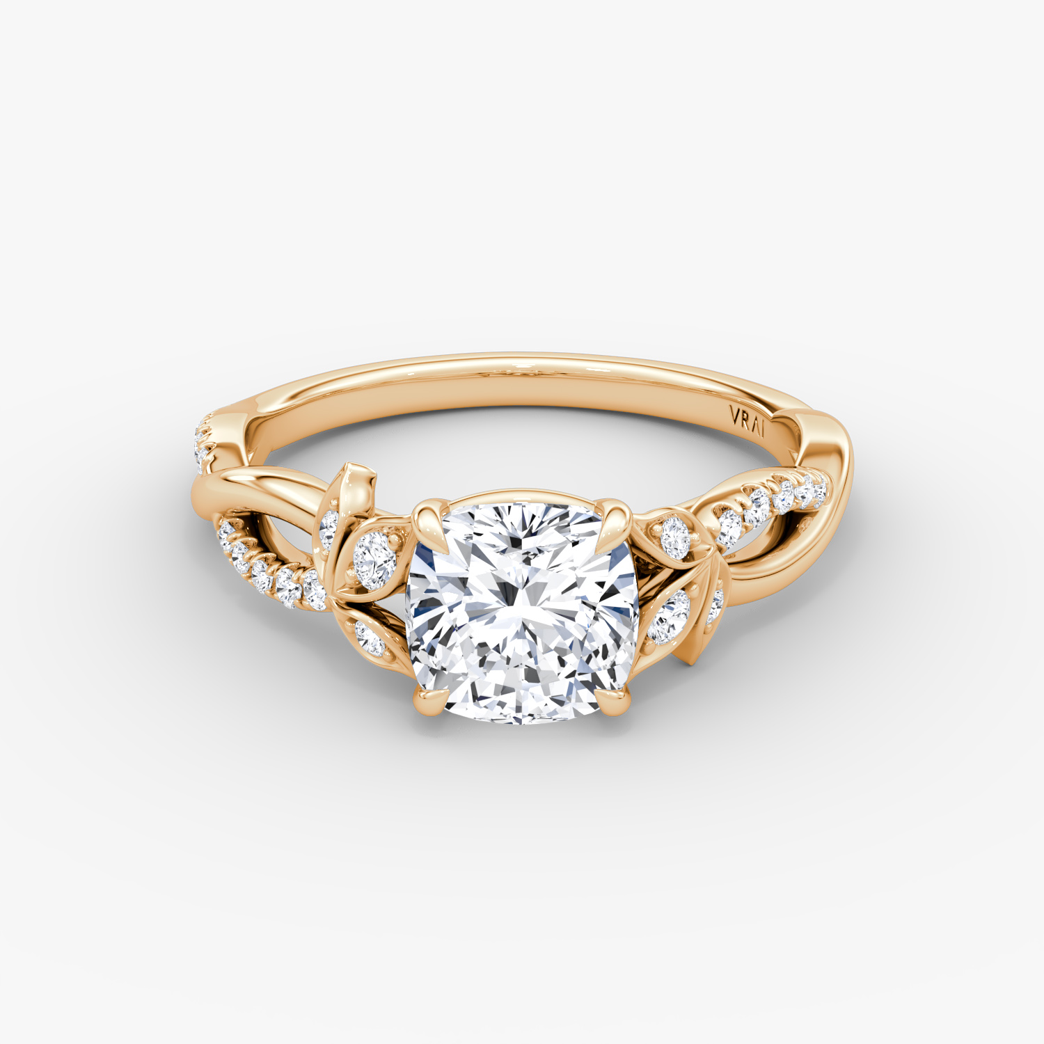 Twisted Floral Cushion Engagement Ring | 14k Rose Gold