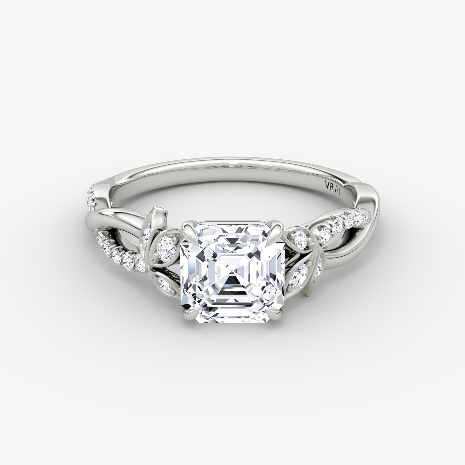 Twisted Floral Asscher Engagement Ring | 18k White Gold