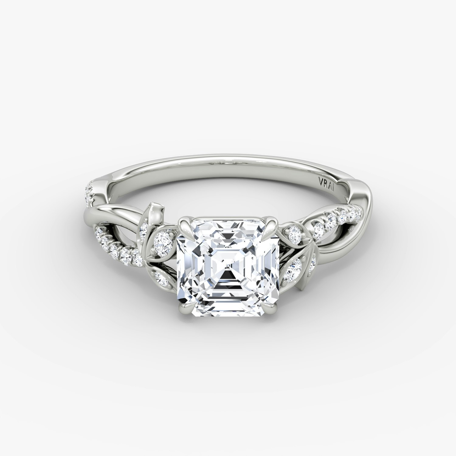 Twisted Floral Asscher Engagement Ring | 18k White Gold