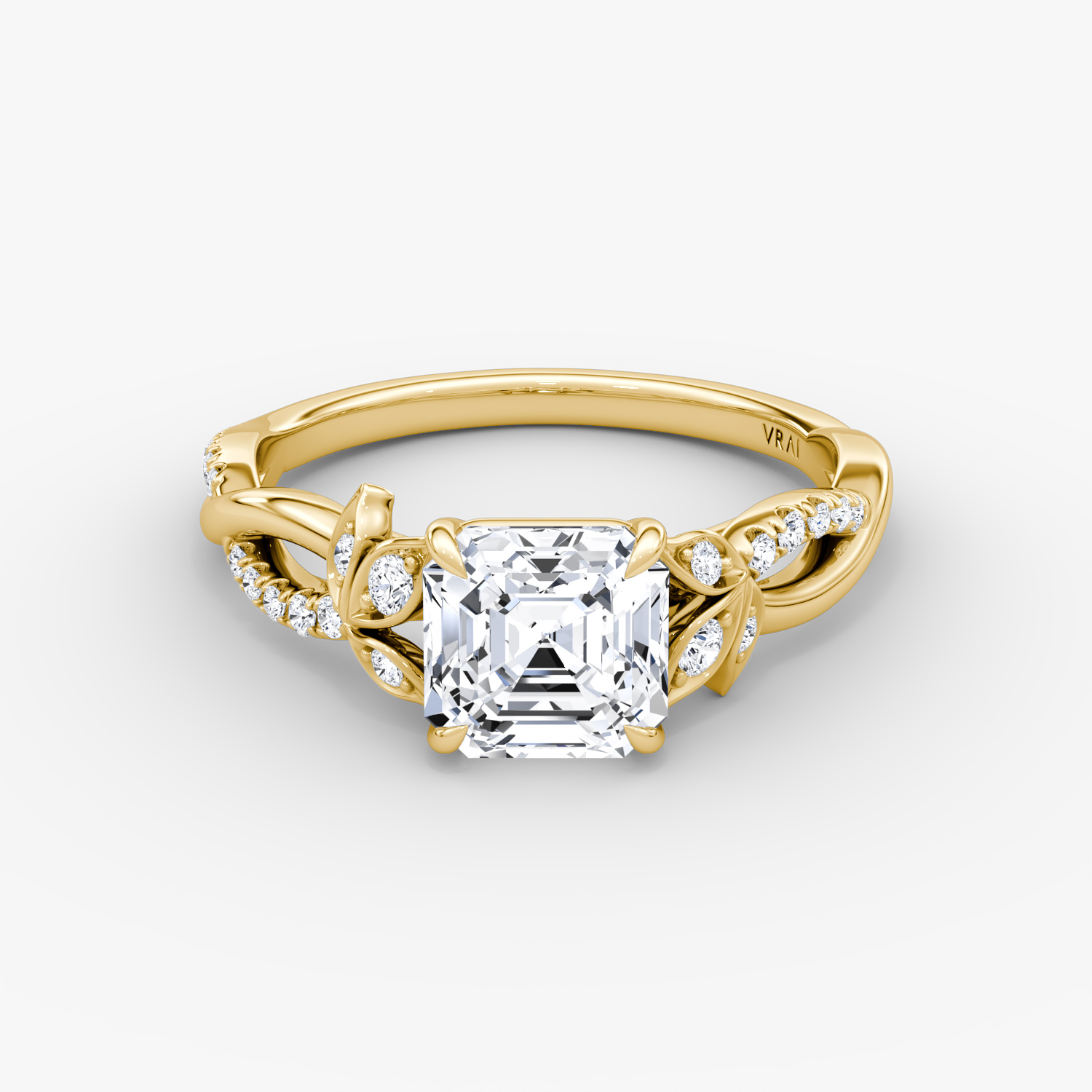 Twisted Floral Asscher Engagement Ring | 18k Yellow Gold