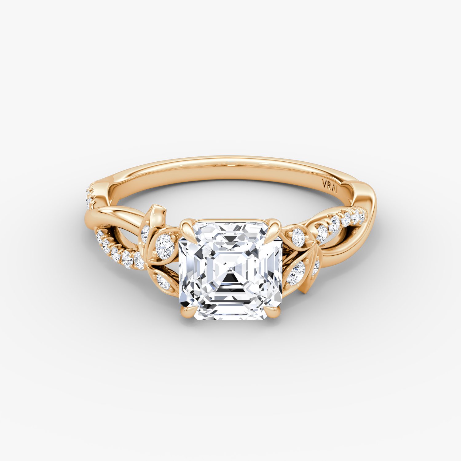 Twisted Floral Asscher Engagement Ring | 14k Rose Gold