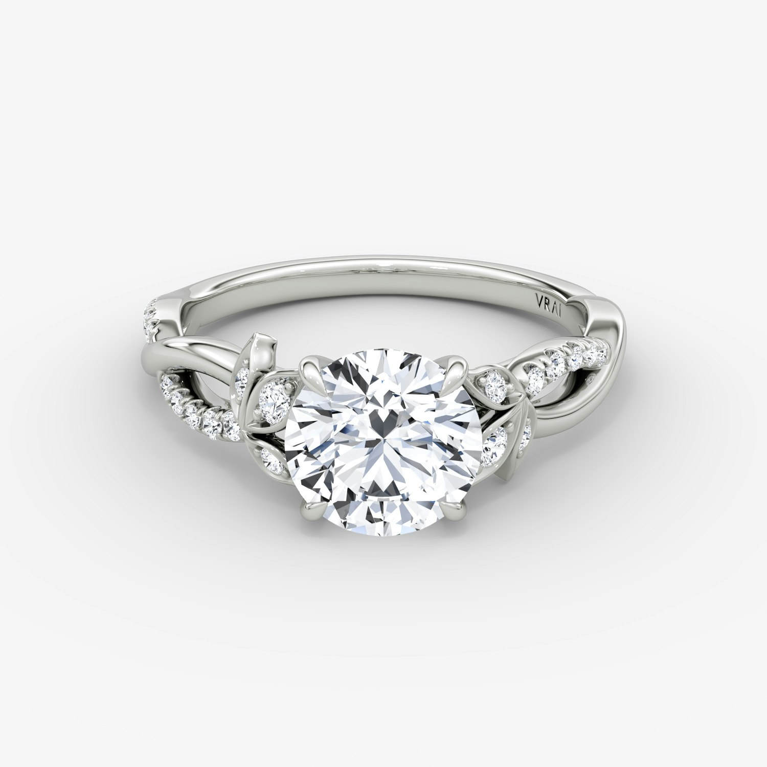 Twisted Floral Round Brilliant Engagement Ring | 18k White Gold