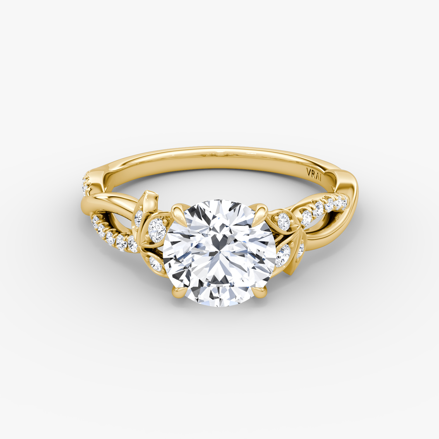 Twisted Floral Round Brilliant Engagement Ring | 18k Yellow Gold