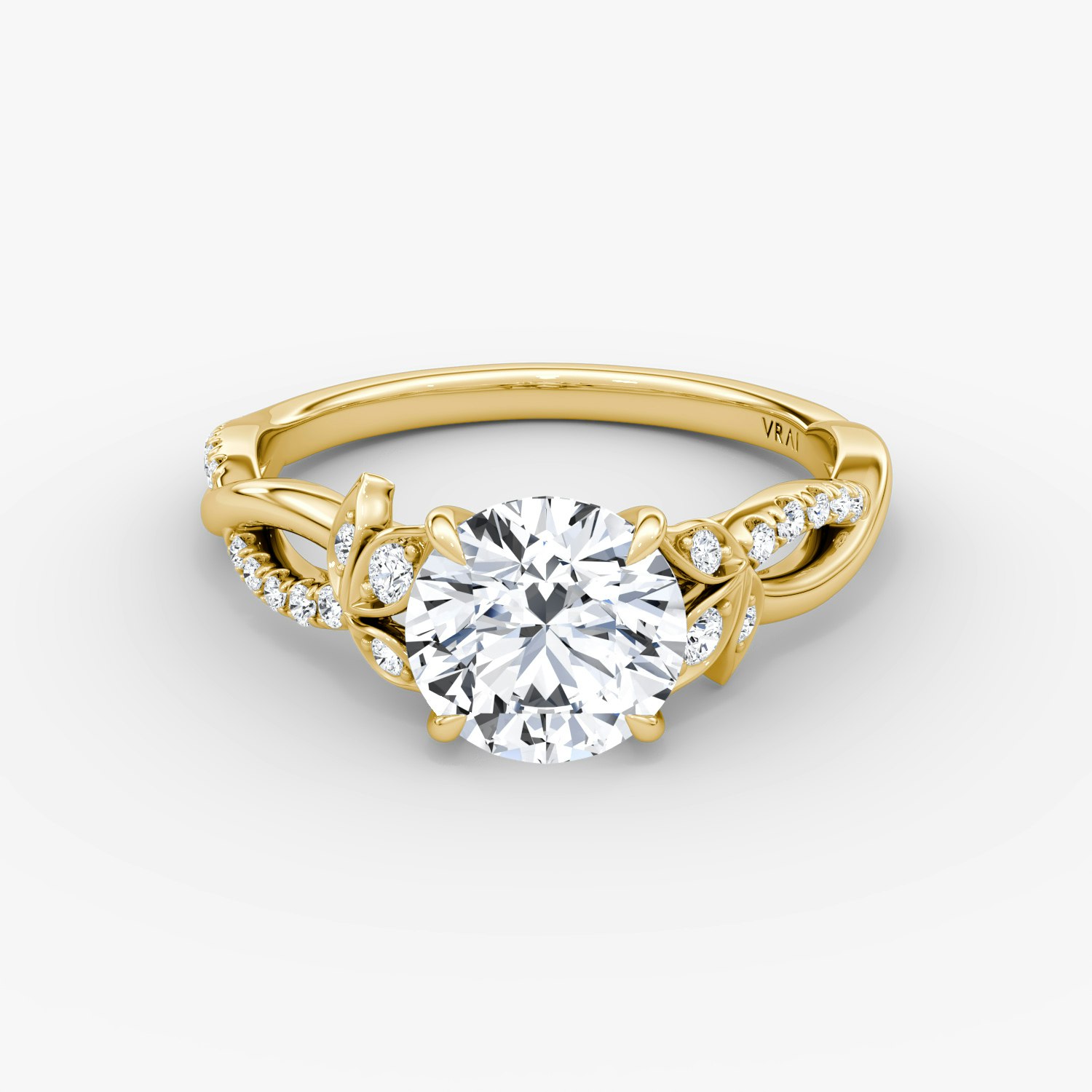 Twisted Floral Round Brilliant Engagement Ring | 18k Yellow Gold