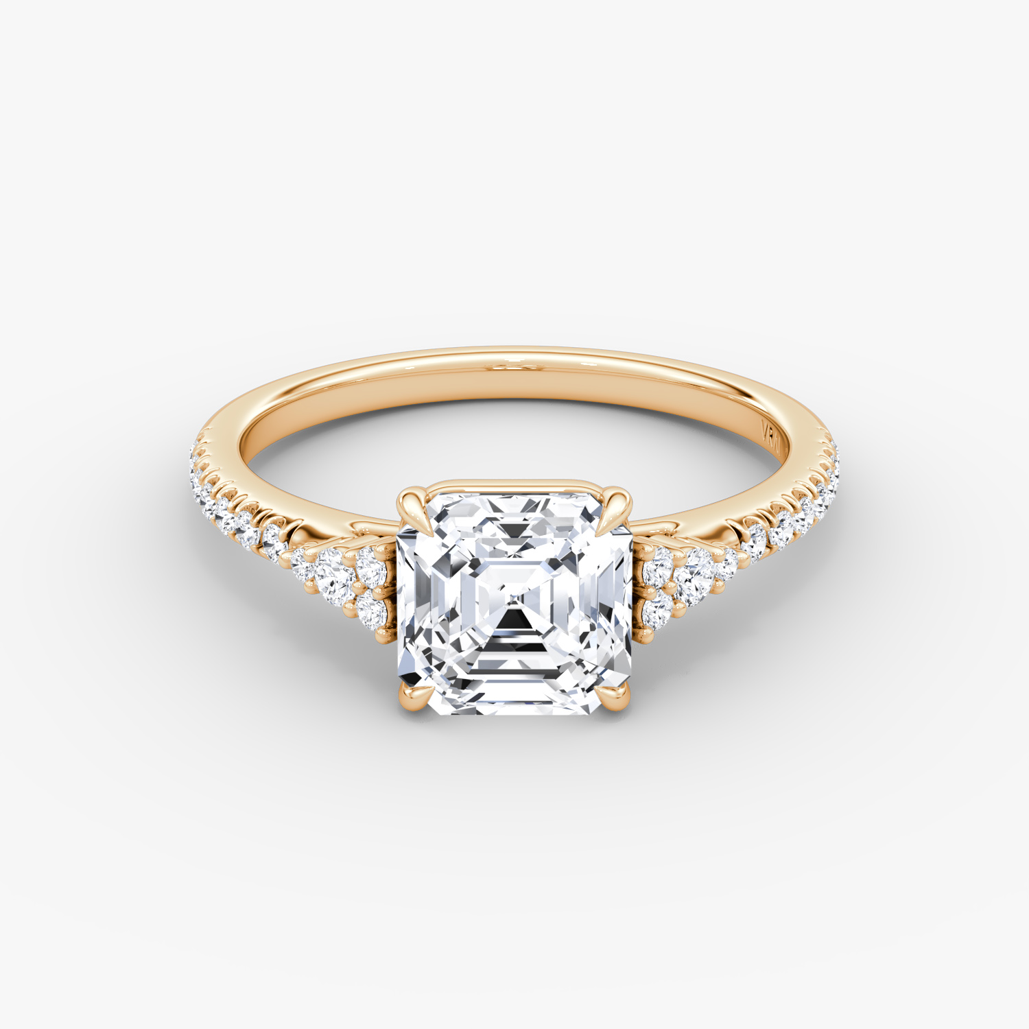 Side Cluster Cathedral Asscher Engagement Ring | 14k Rose Gold