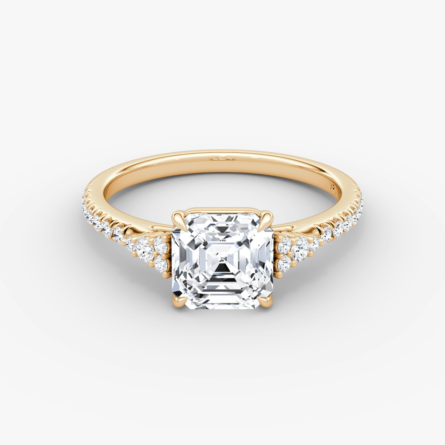Side Cluster Cathedral Asscher Engagement Ring | 14k Rose Gold