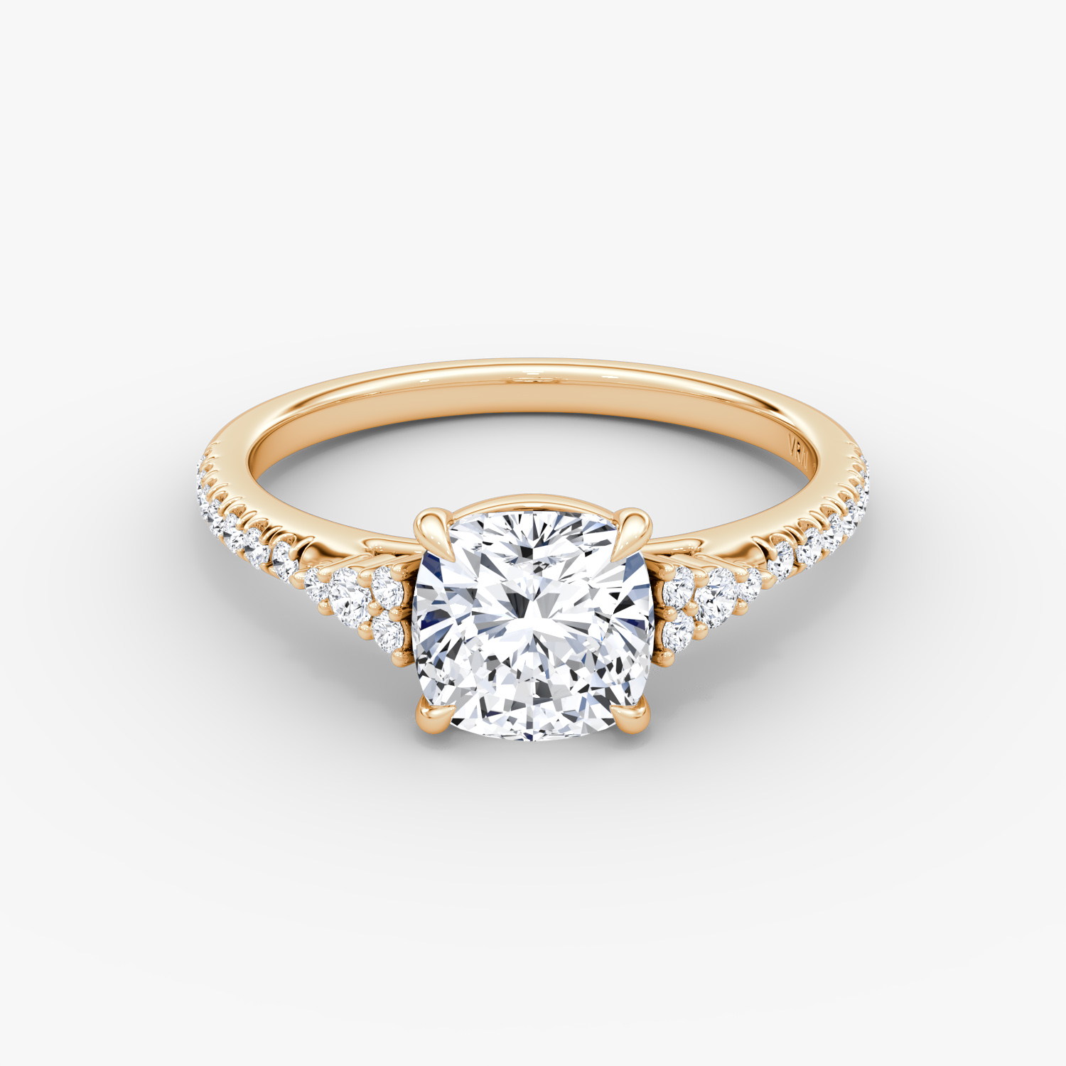 Side Cluster Cathedral Cushion Engagement Ring | 14k Rose Gold