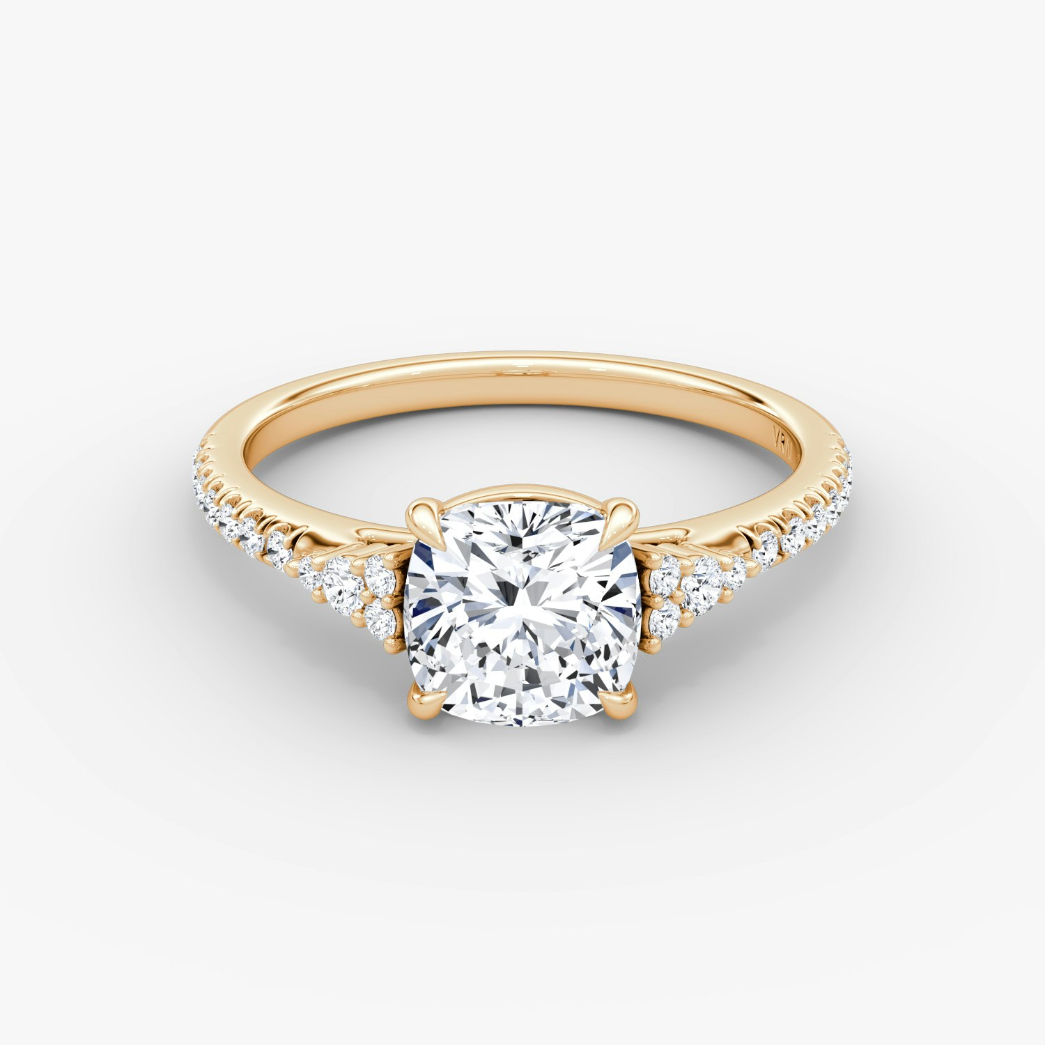 Side Cluster Cathedral Cushion Engagement Ring | 14k Rose Gold