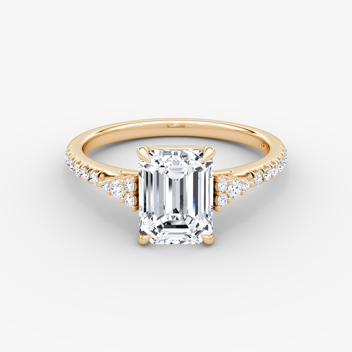 Side Cluster Cathedral Emerald Engagement Ring | 14k Rose Gold