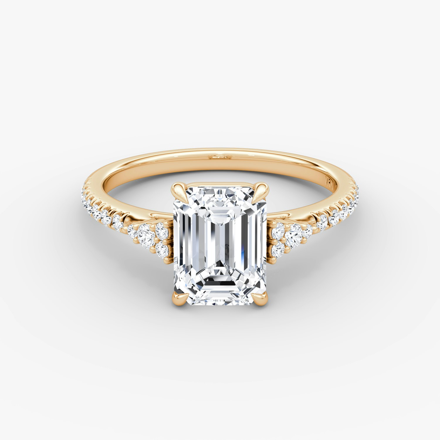 Side Cluster Cathedral Emerald Engagement Ring | 14k Rose Gold