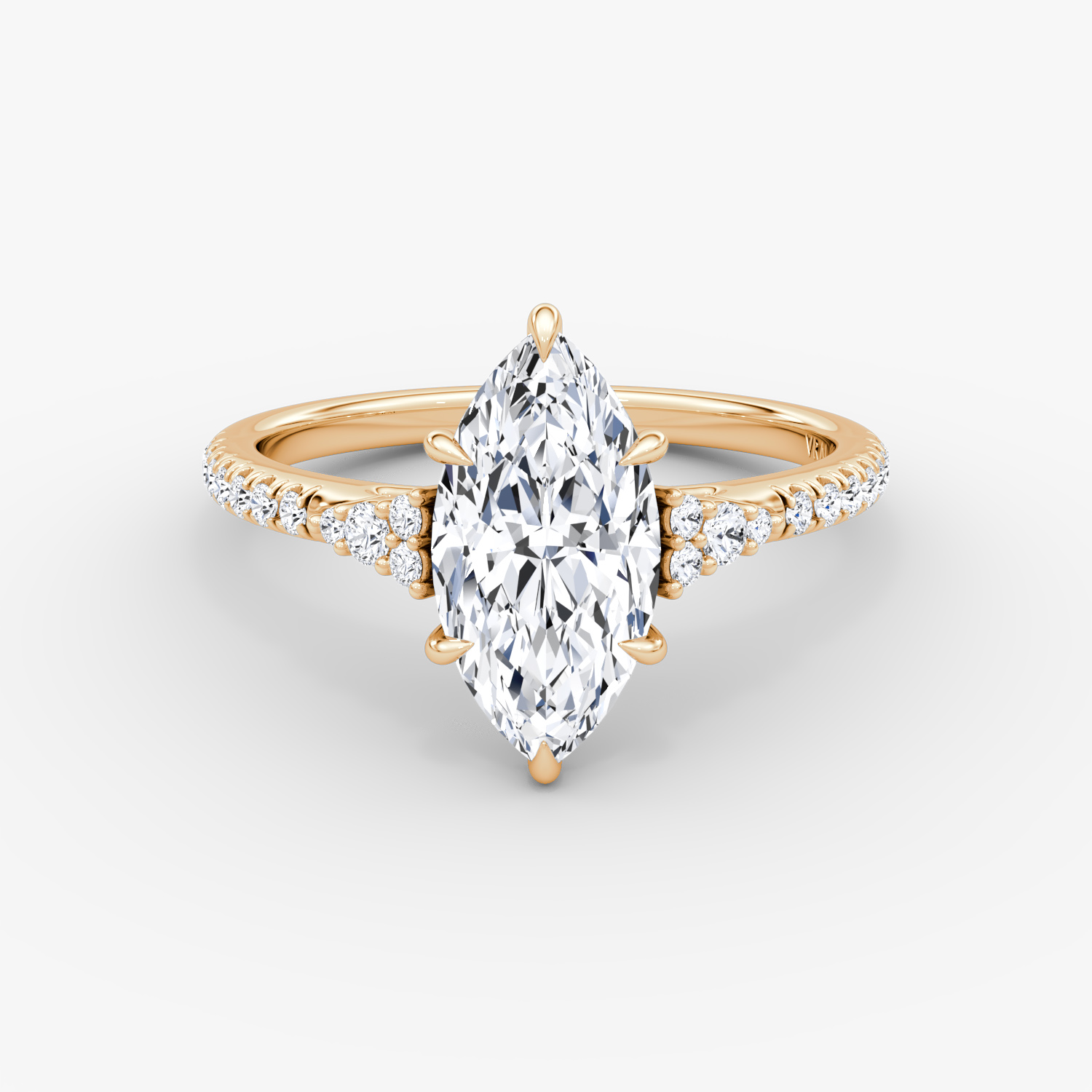 Side Cluster Cathedral Marquise Engagement Ring | 14k Rose Gold