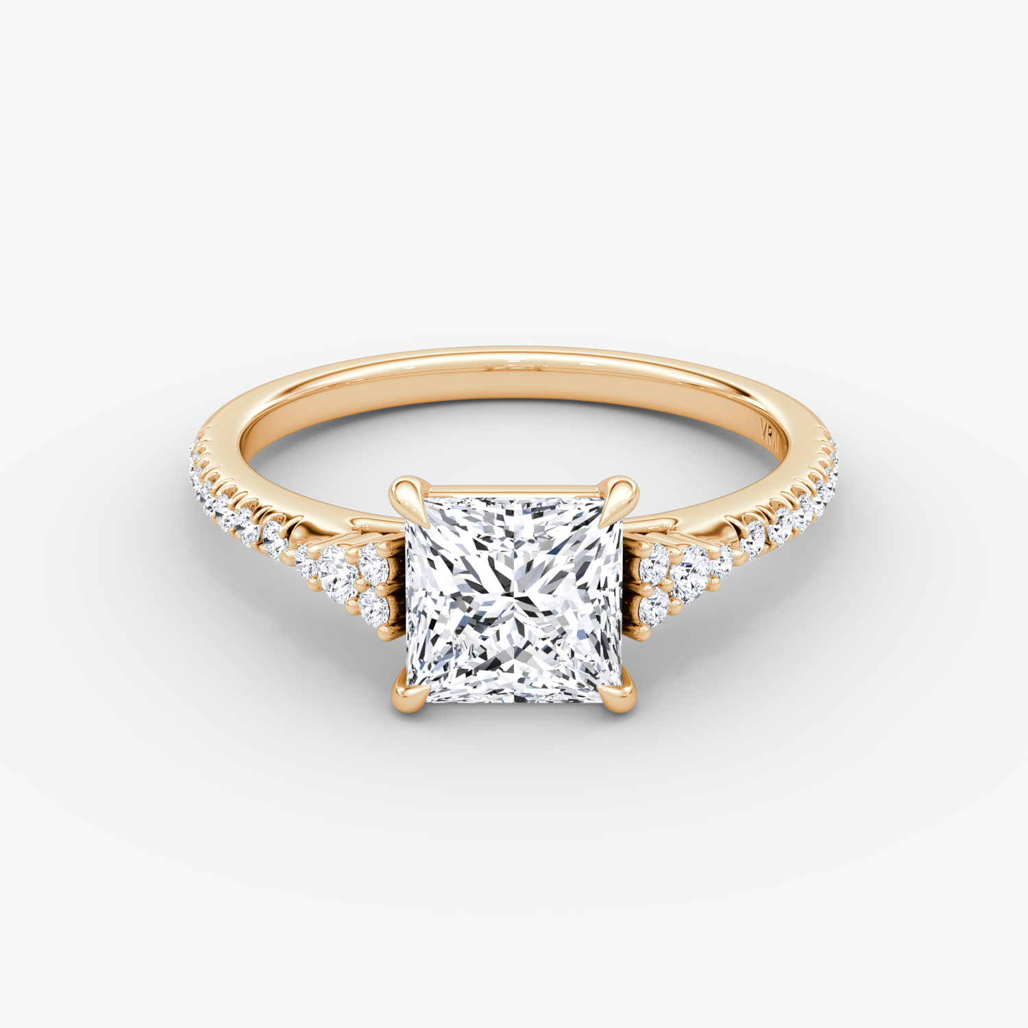 Side Cluster Cathedral Princess Engagement Ring | 14k Rose Gold
