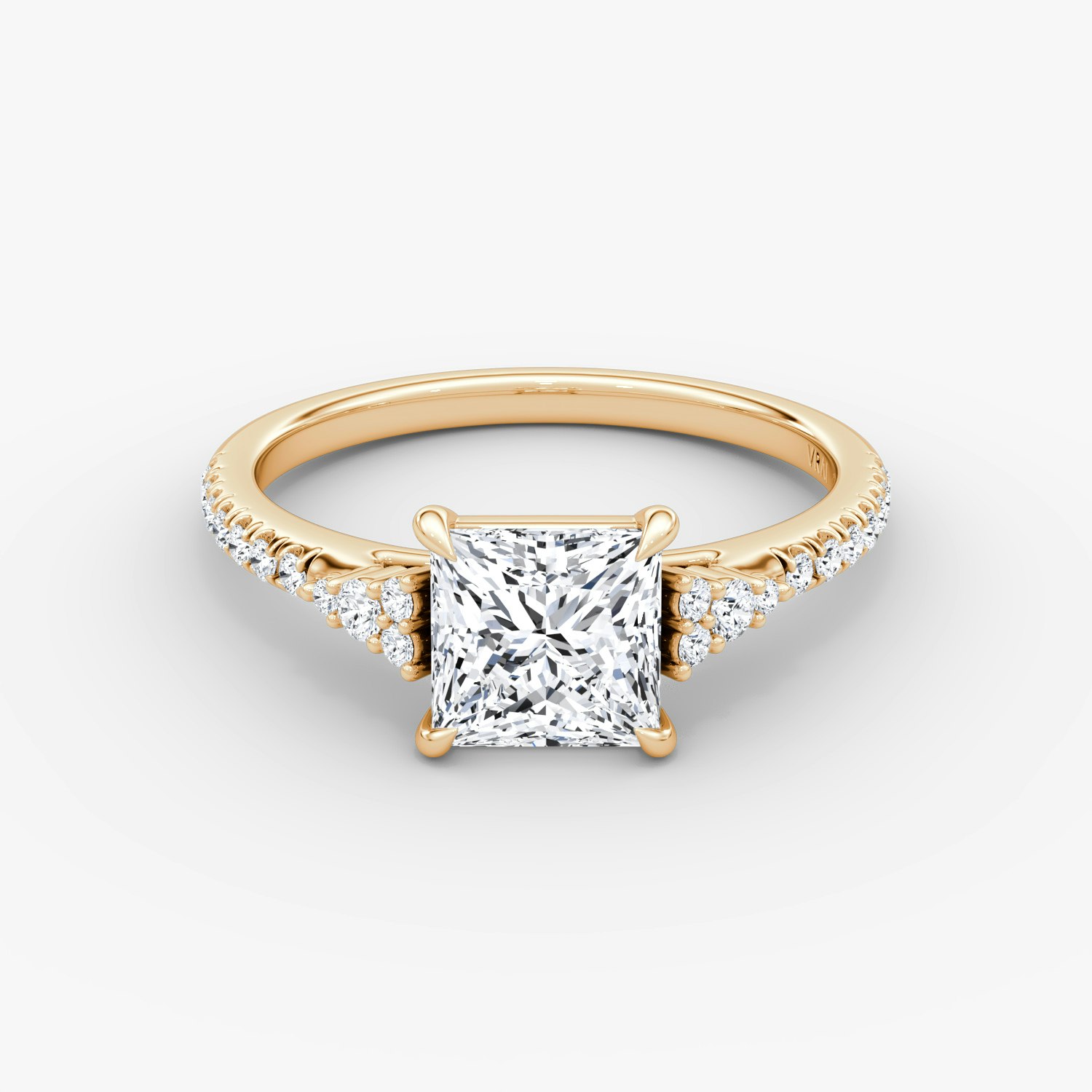 Side Cluster Cathedral Princess Engagement Ring | 14k Rose Gold
