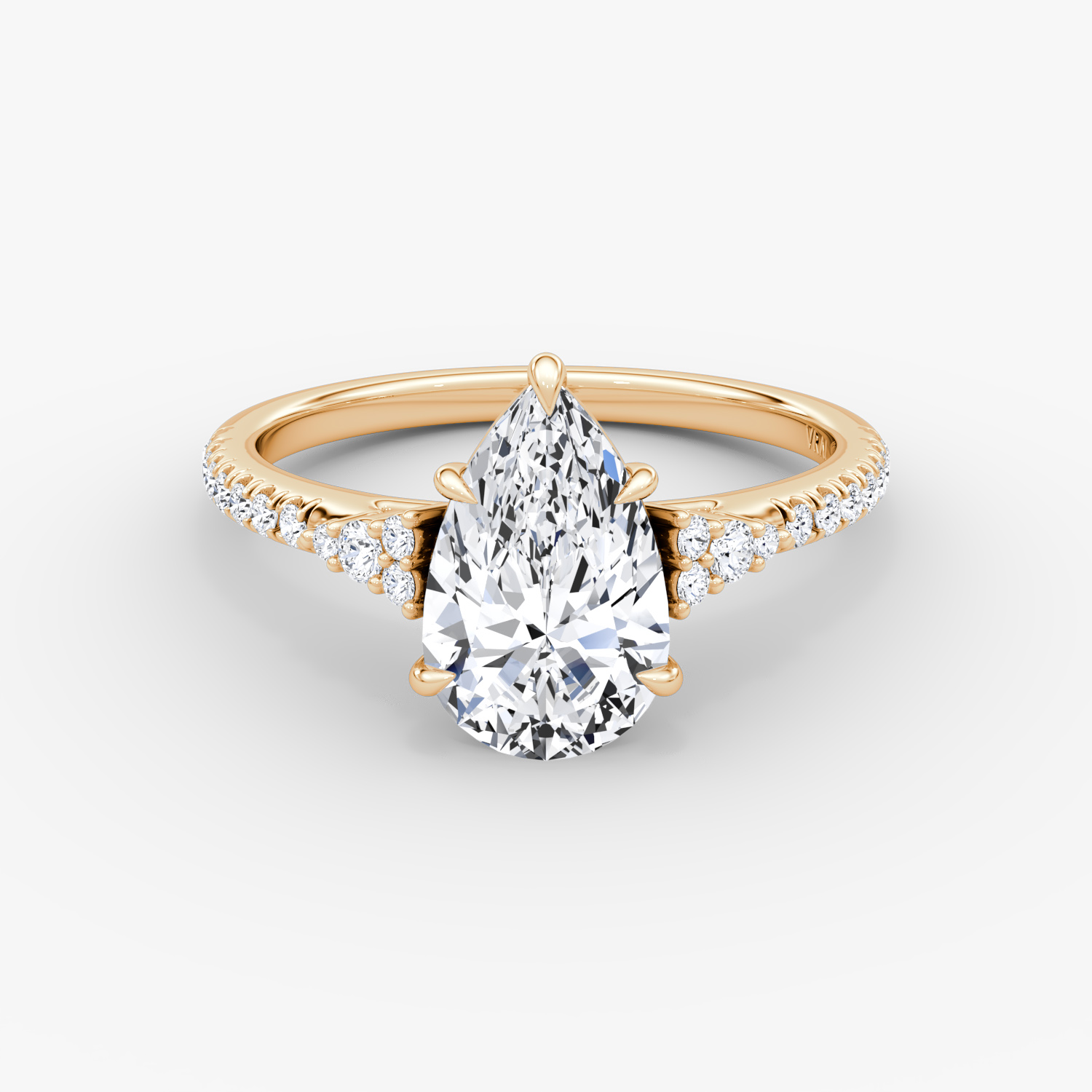 Side Cluster Cathedral Pear Engagement Ring | 14k Rose Gold