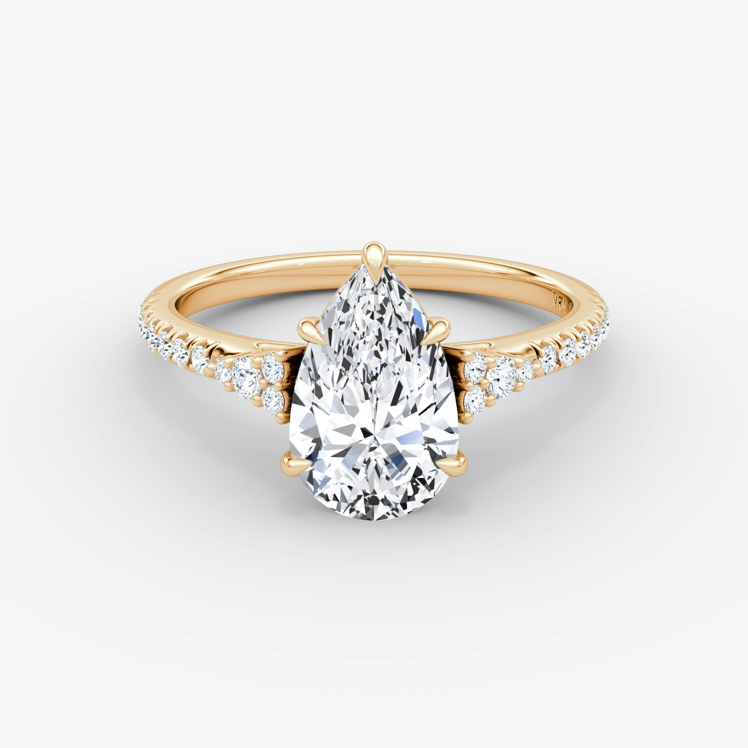 Side Cluster Cathedral Pear Engagement Ring | 14k Rose Gold