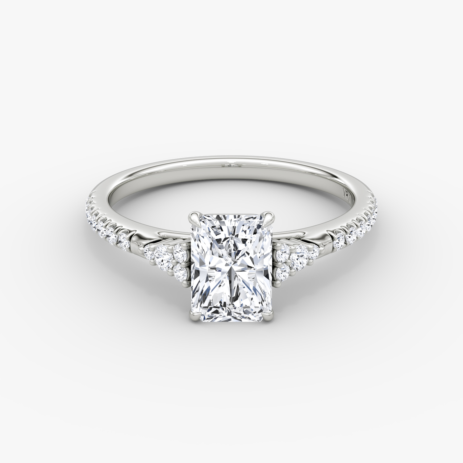 Side Cluster Cathedral Radiant Engagement Ring | 18k White Gold