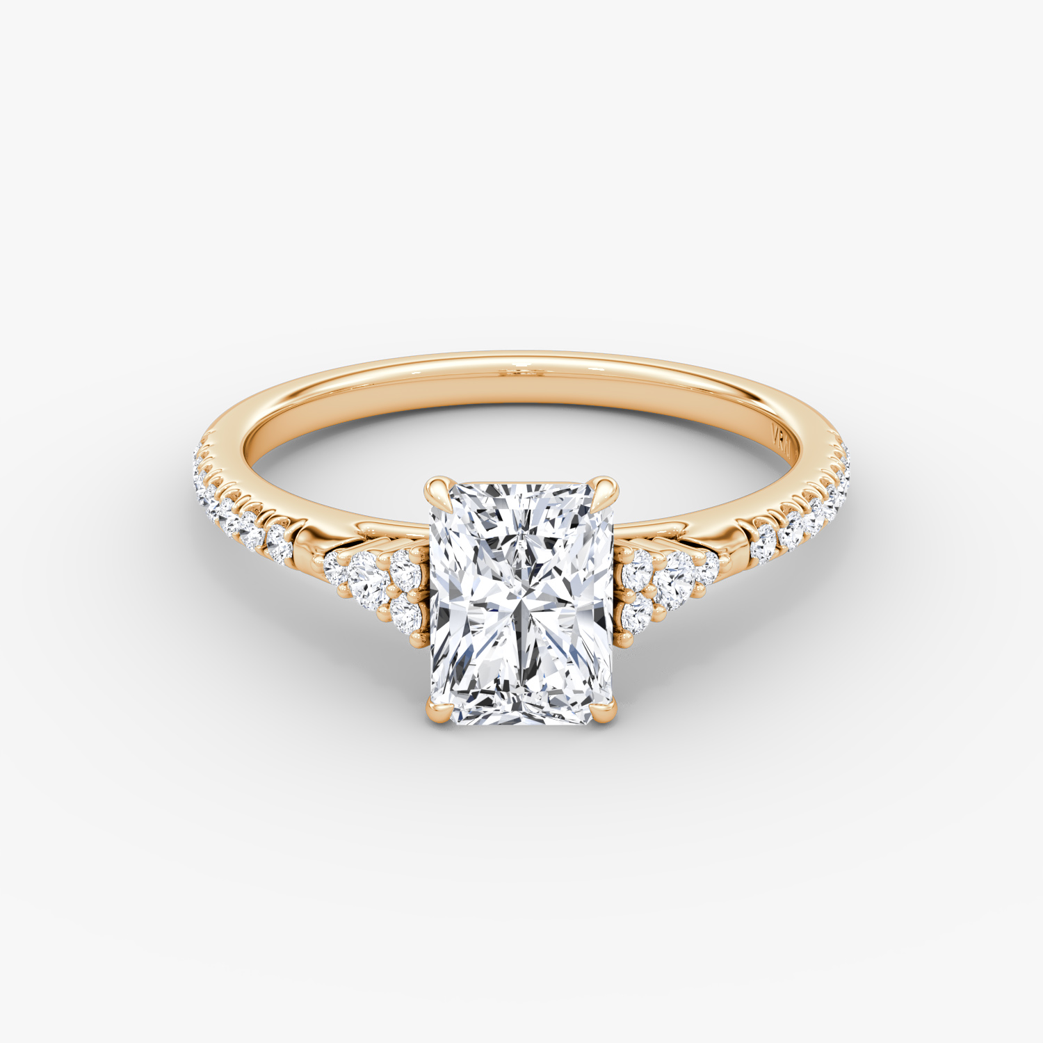 Side Cluster Cathedral Radiant Engagement Ring | 14k Rose Gold