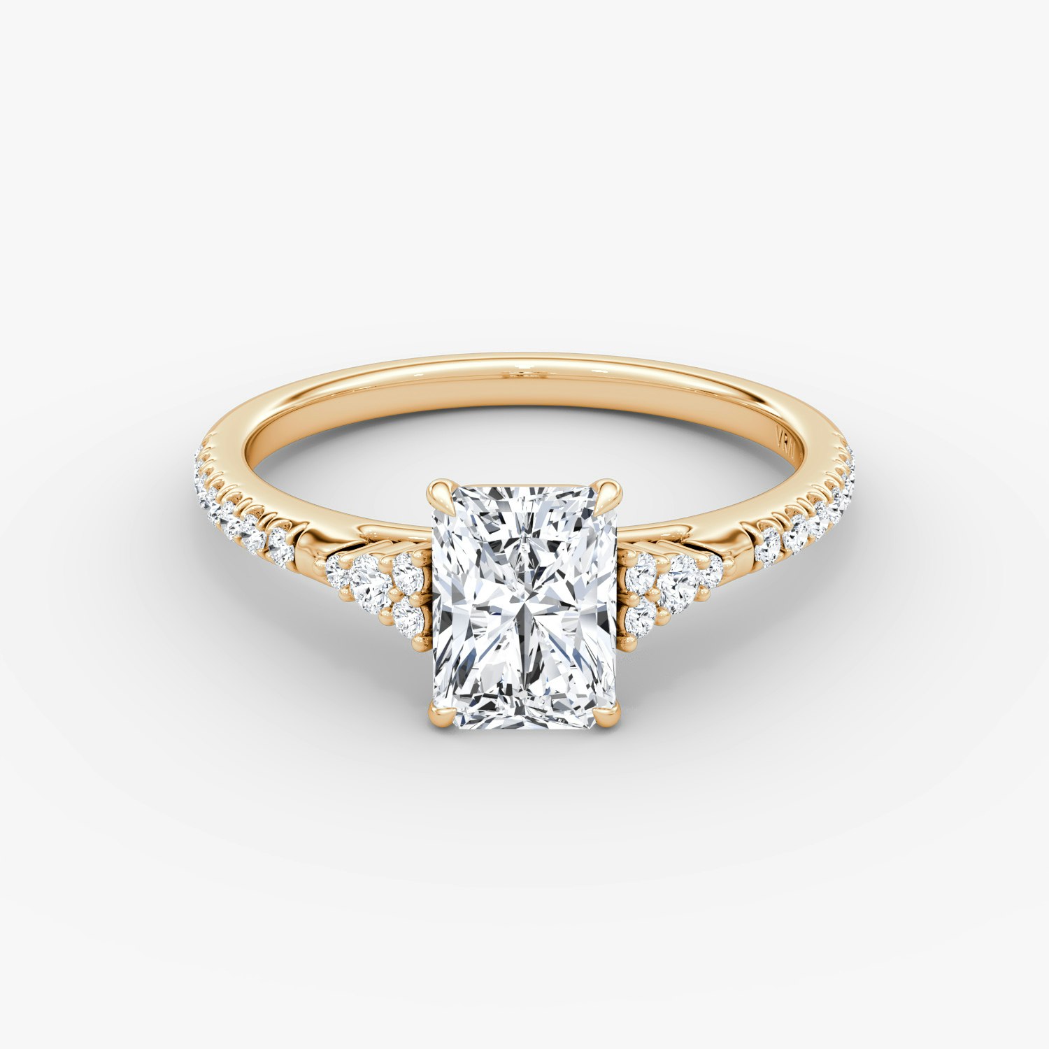 Side Cluster Cathedral Radiant Engagement Ring | 14k Rose Gold