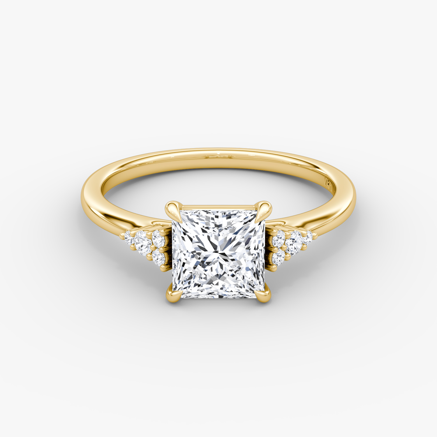 Side Cluster Cathedral Princess Engagement Ring | 18k Yellow Gold