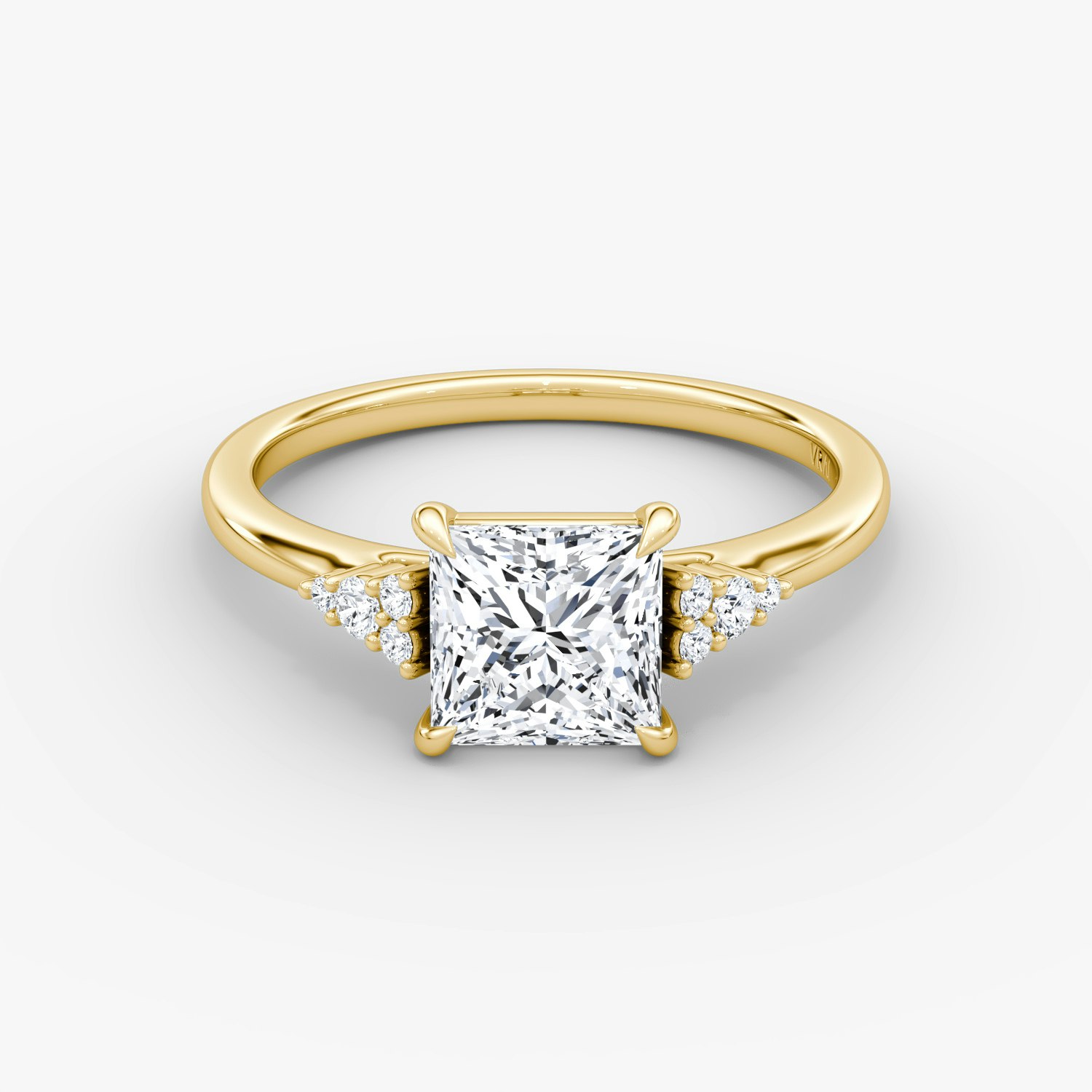 Side Cluster Cathedral Princess Engagement Ring | 18k Yellow Gold