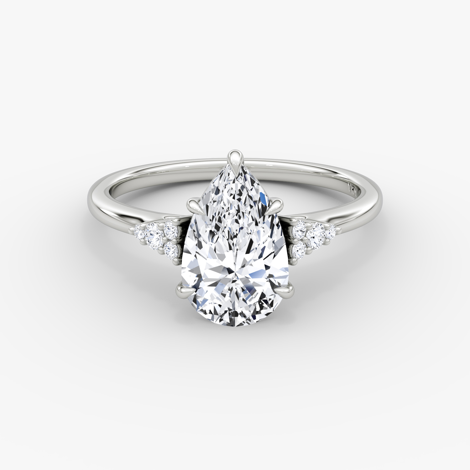 Side Cluster Cathedral Pear Engagement Ring | 18k White Gold