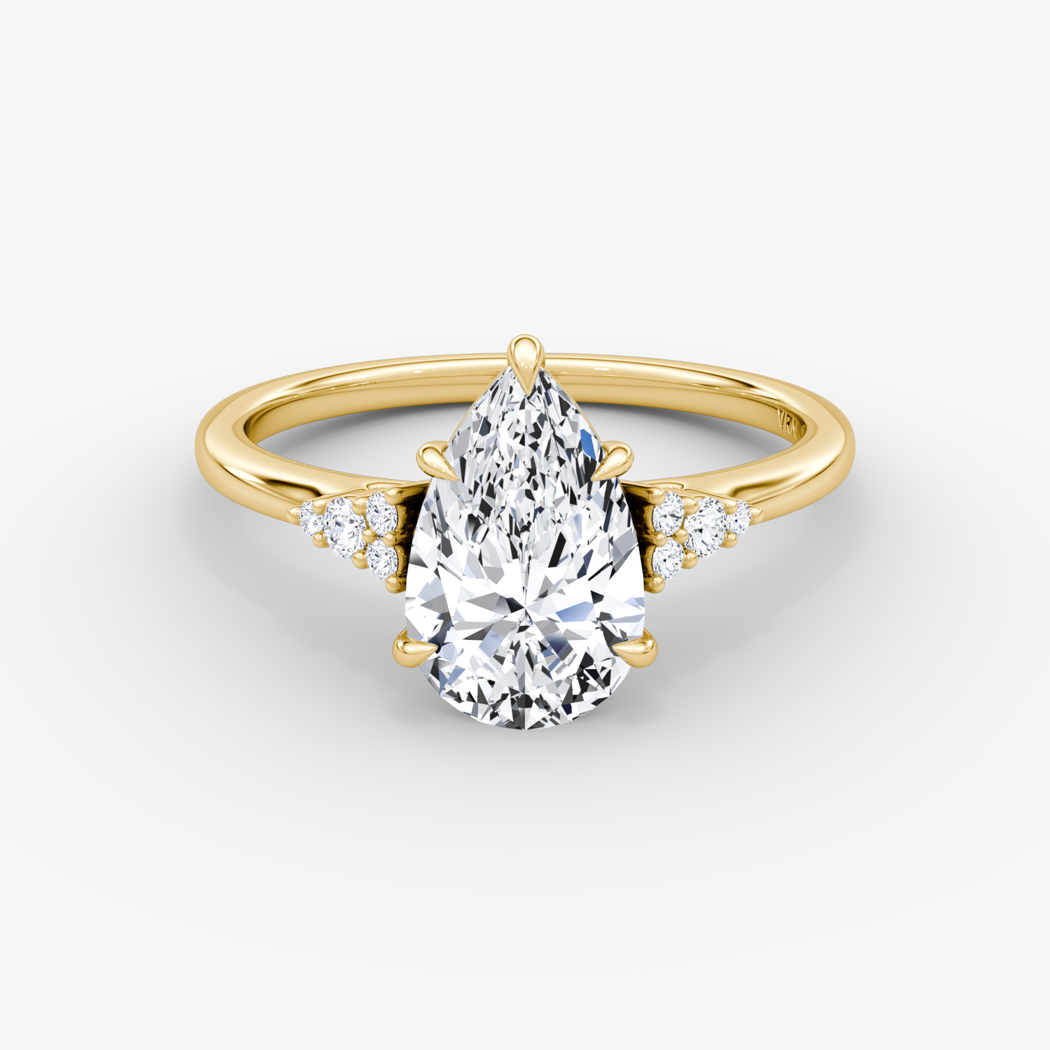 Side Cluster Cathedral Pear Engagement Ring | 18k Yellow Gold