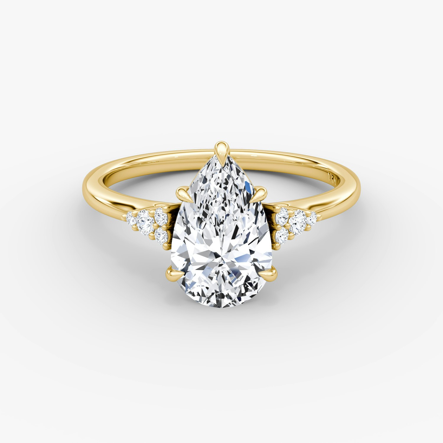 Side Cluster Cathedral Pear Engagement Ring | 18k Yellow Gold