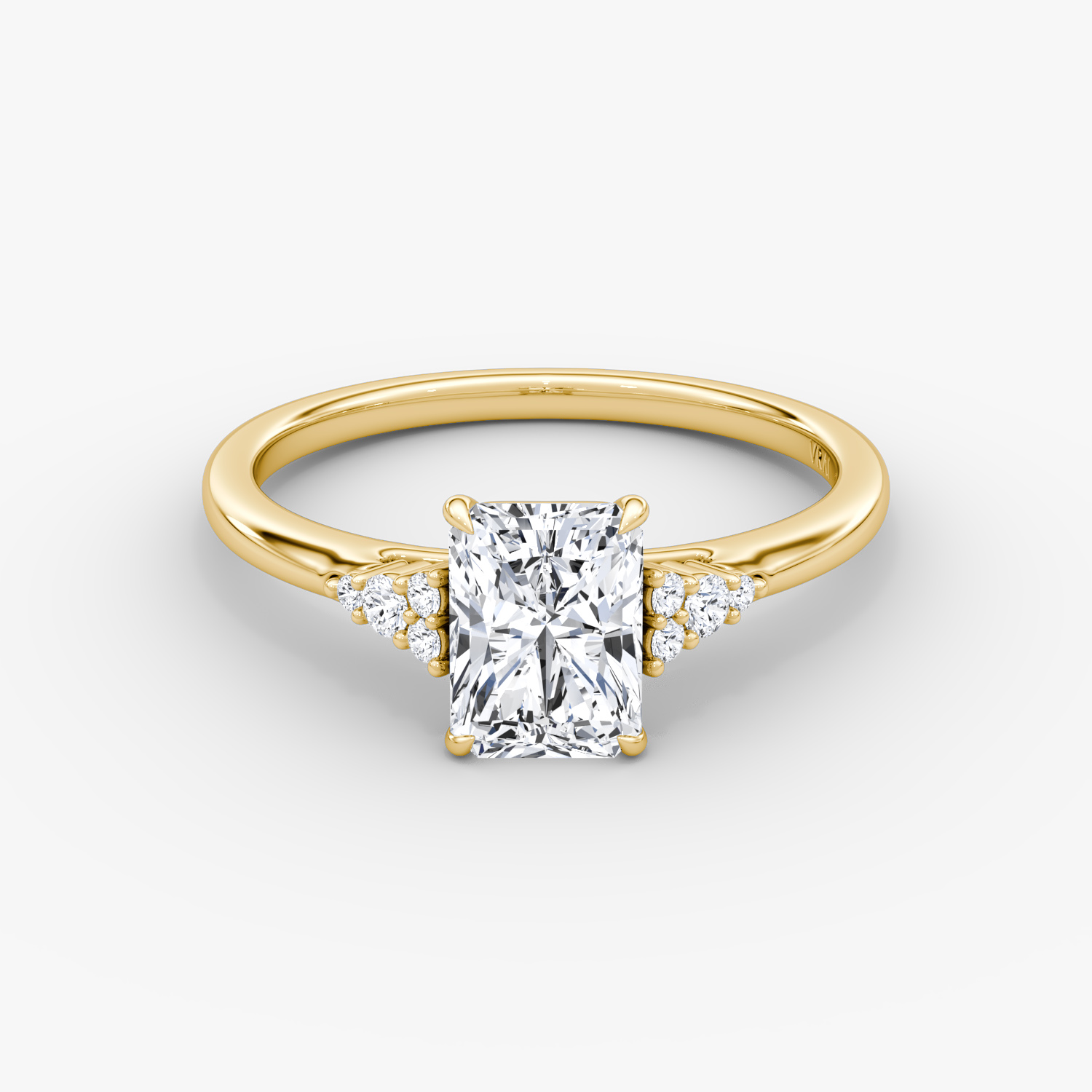 Side Cluster Cathedral Radiant Engagement Ring | 18k Yellow Gold