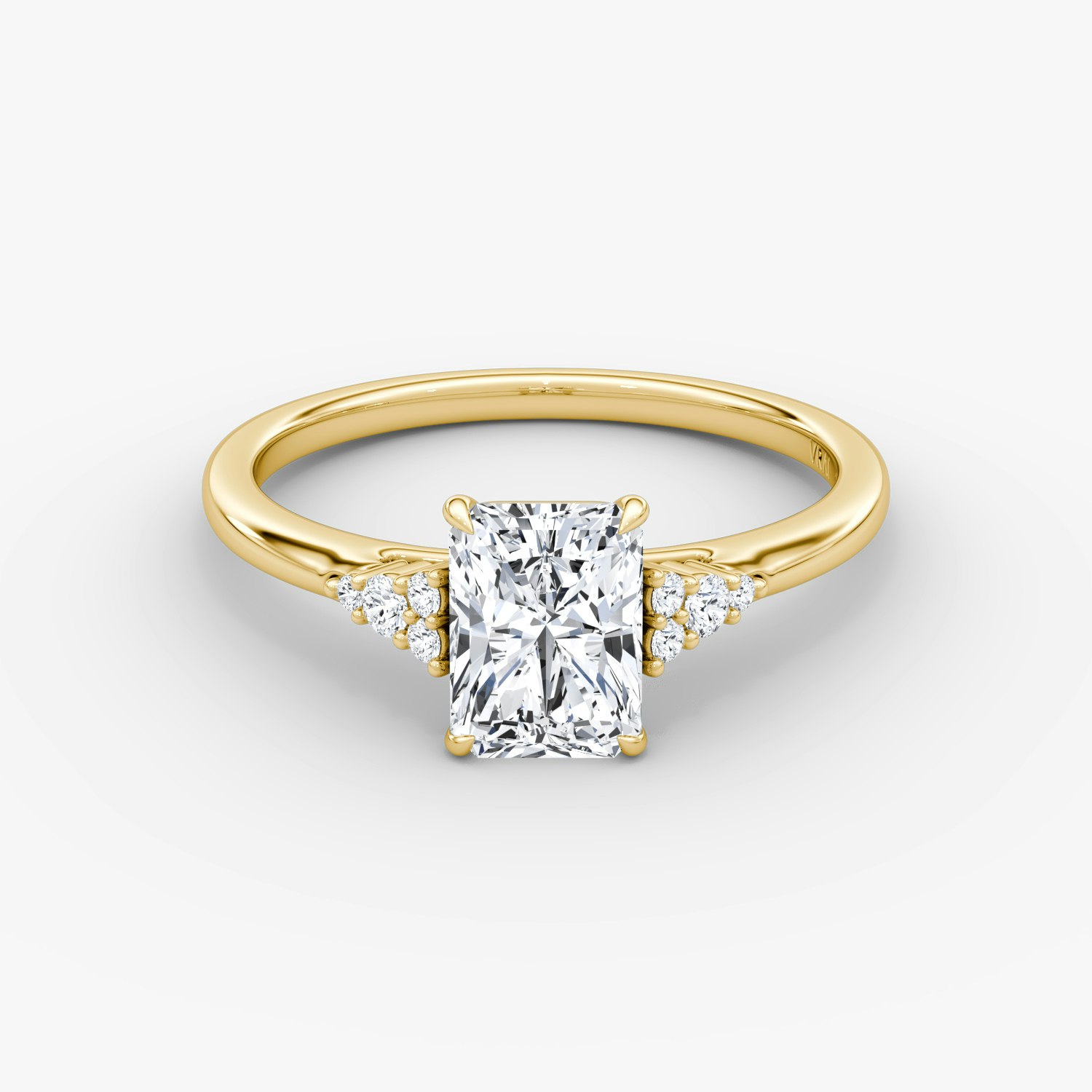 Side Cluster Cathedral Radiant Engagement Ring | 18k Yellow Gold